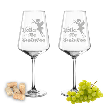 Weinglas mit Gravur Leonardo Puccini "HOLLA DIE WEINFEE" 2 Gläser