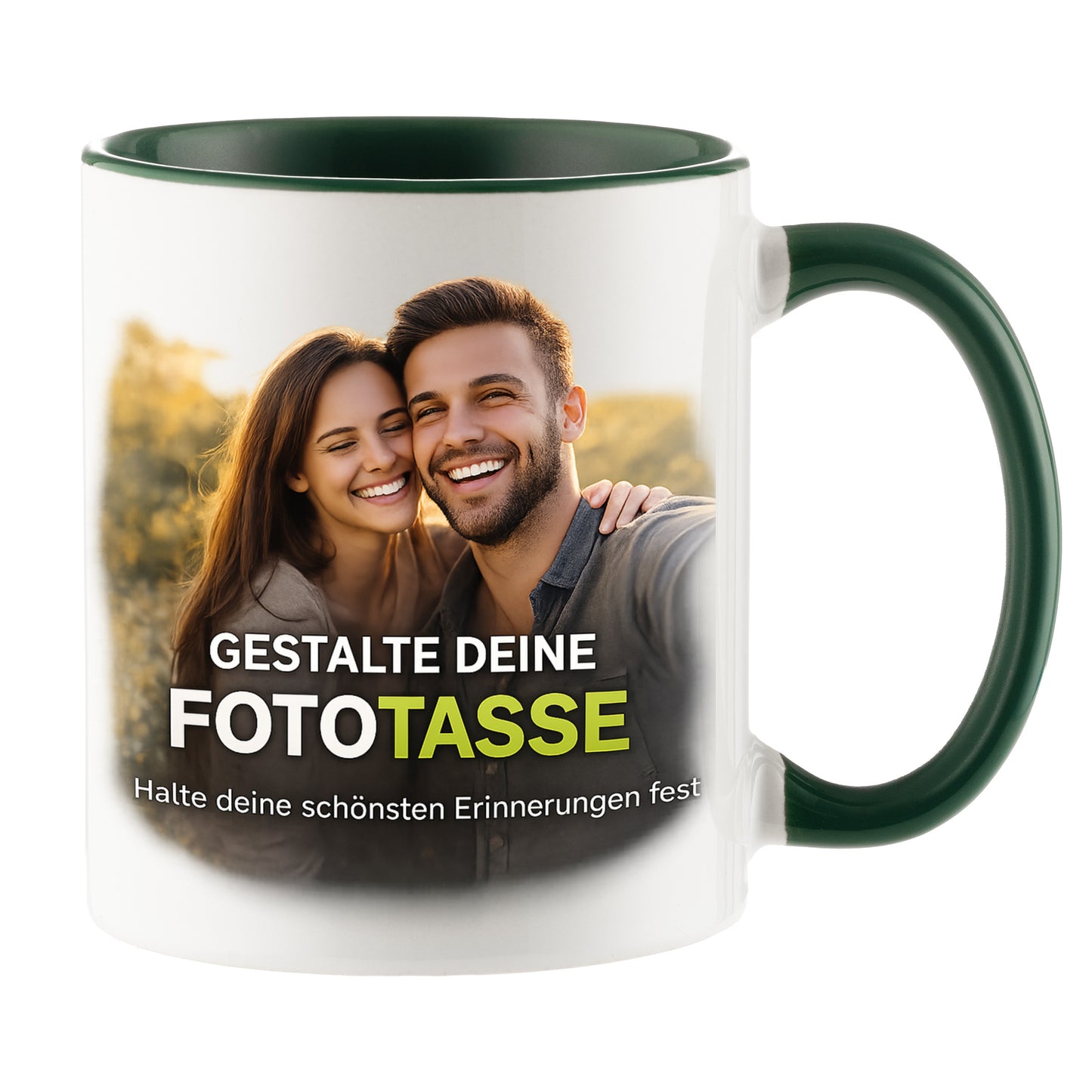 Personalisierte Fototasse selbst gestalten – in 13 ver. Farben mit eigenem Bild & Text | 3D Vorschau (330 ml)