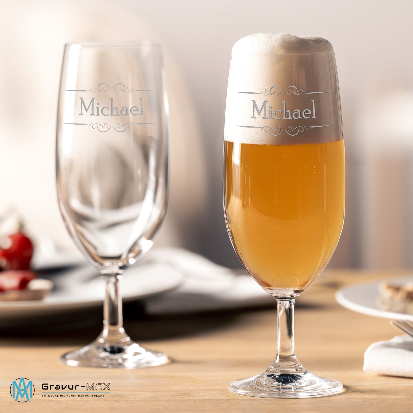 Bierglas mit Gravur Leonardo Daily Pilsglas "doppel Ranke" mit Wunschname