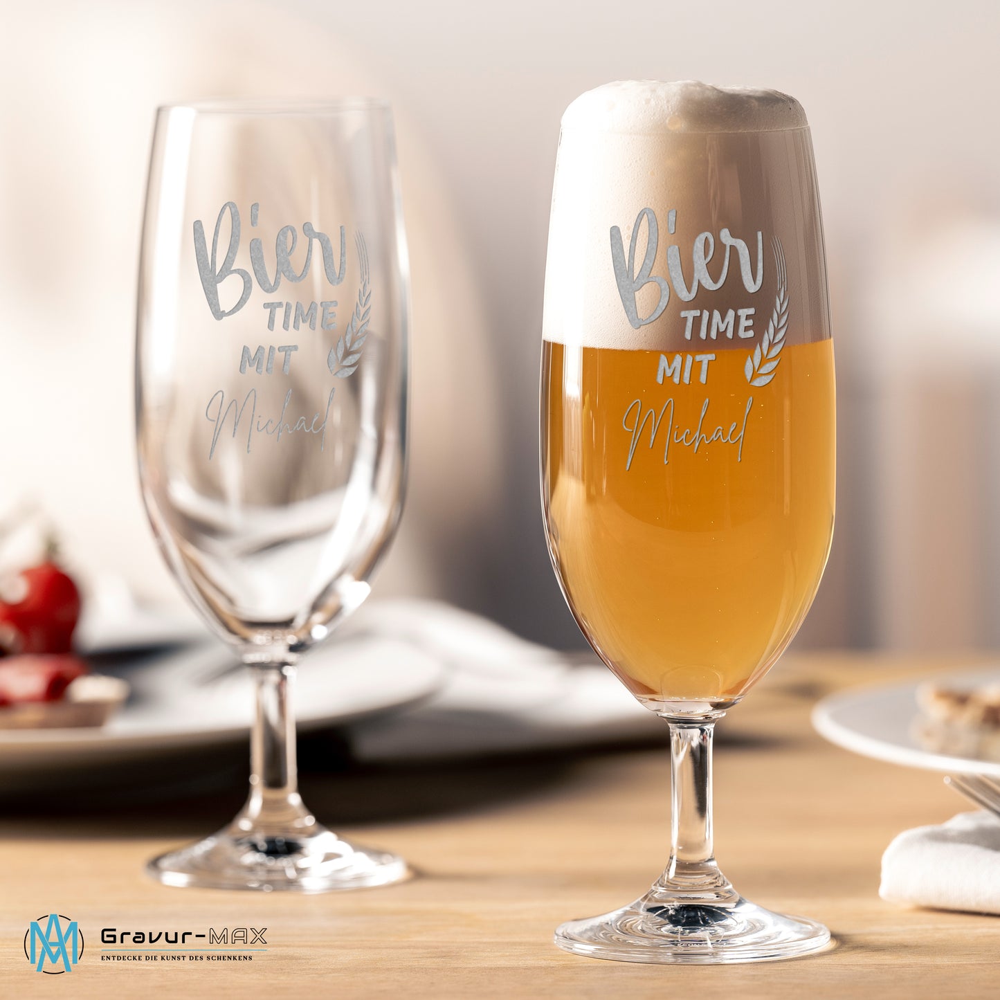 Bierglas mit Gravur Leonardo Daily Pilsglas "Bier time mit" 2 Gläser mit Wunschname