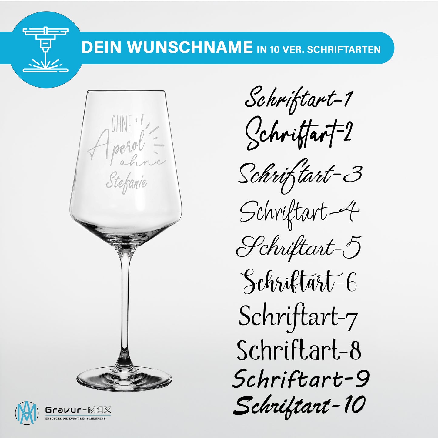 Weinglas mit Gravur Leonardo Puccini "OHNE APEROL OHNE …" mit Wunschname