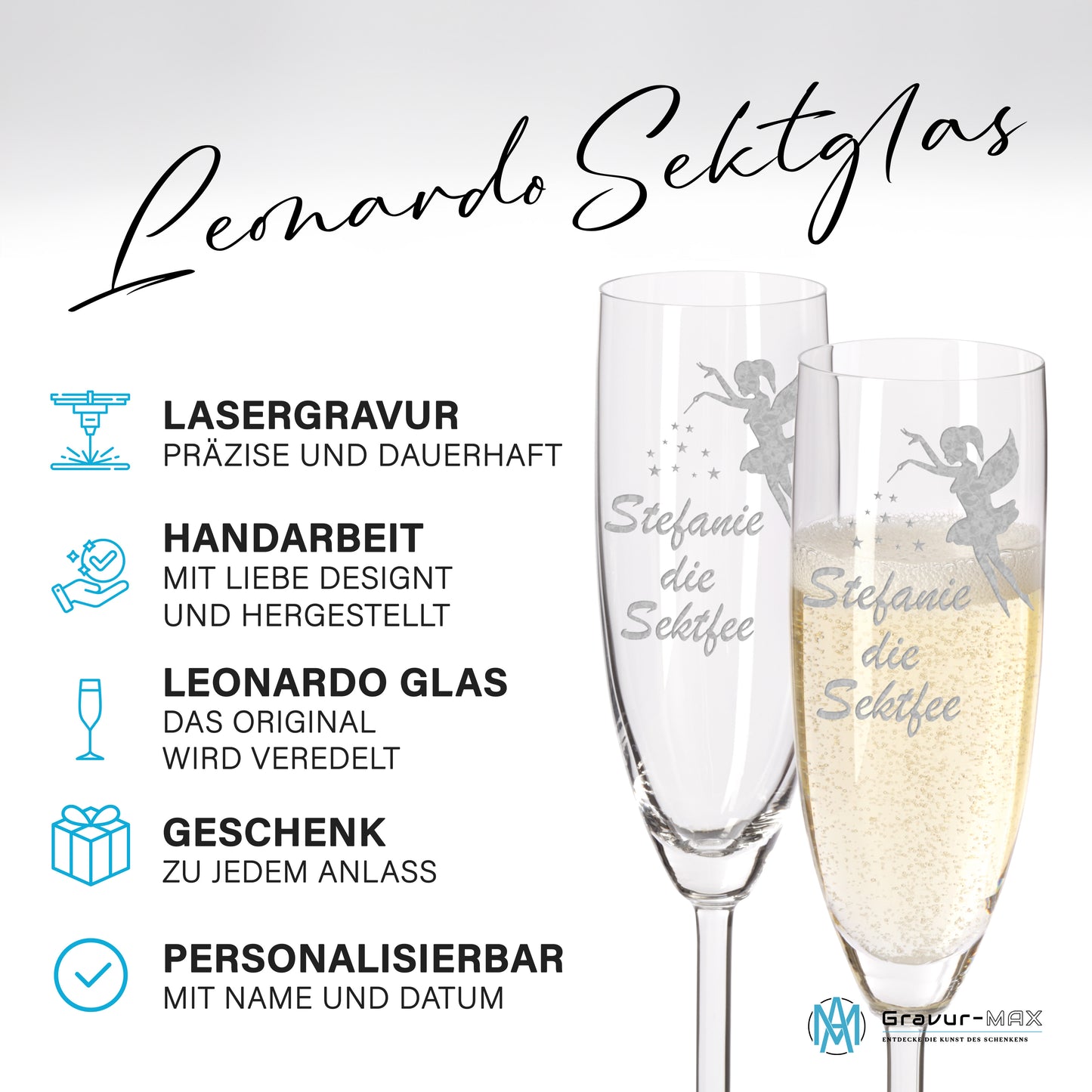 Sektglas mit Gravur Leonardo Daily "WUNSCHNAME DIE SEKTFEE" 2 Gläser mit Wunschname