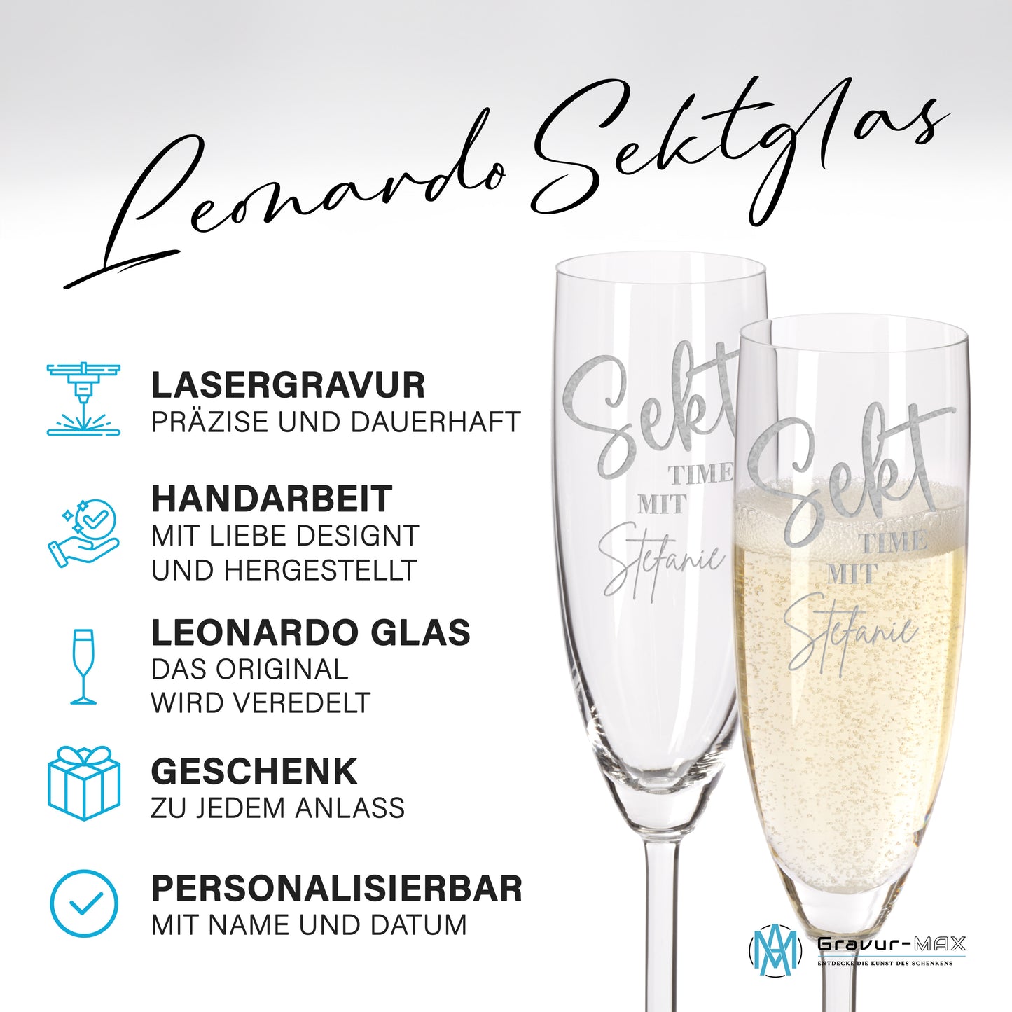 Sektglas mit Gravur Leonardo Daily "SEKT TIME MIT NAME" mit Wunschname