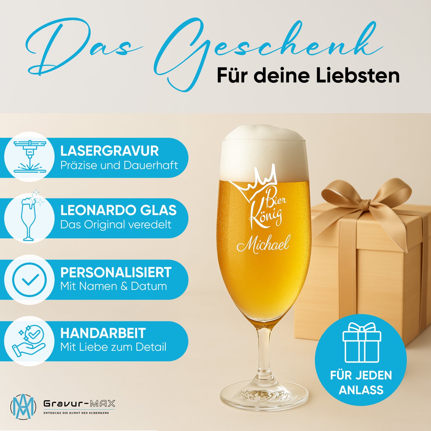 Bierglas mit Gravur Leonardo Daily Pilsglas "Bier König" mit Wunschname