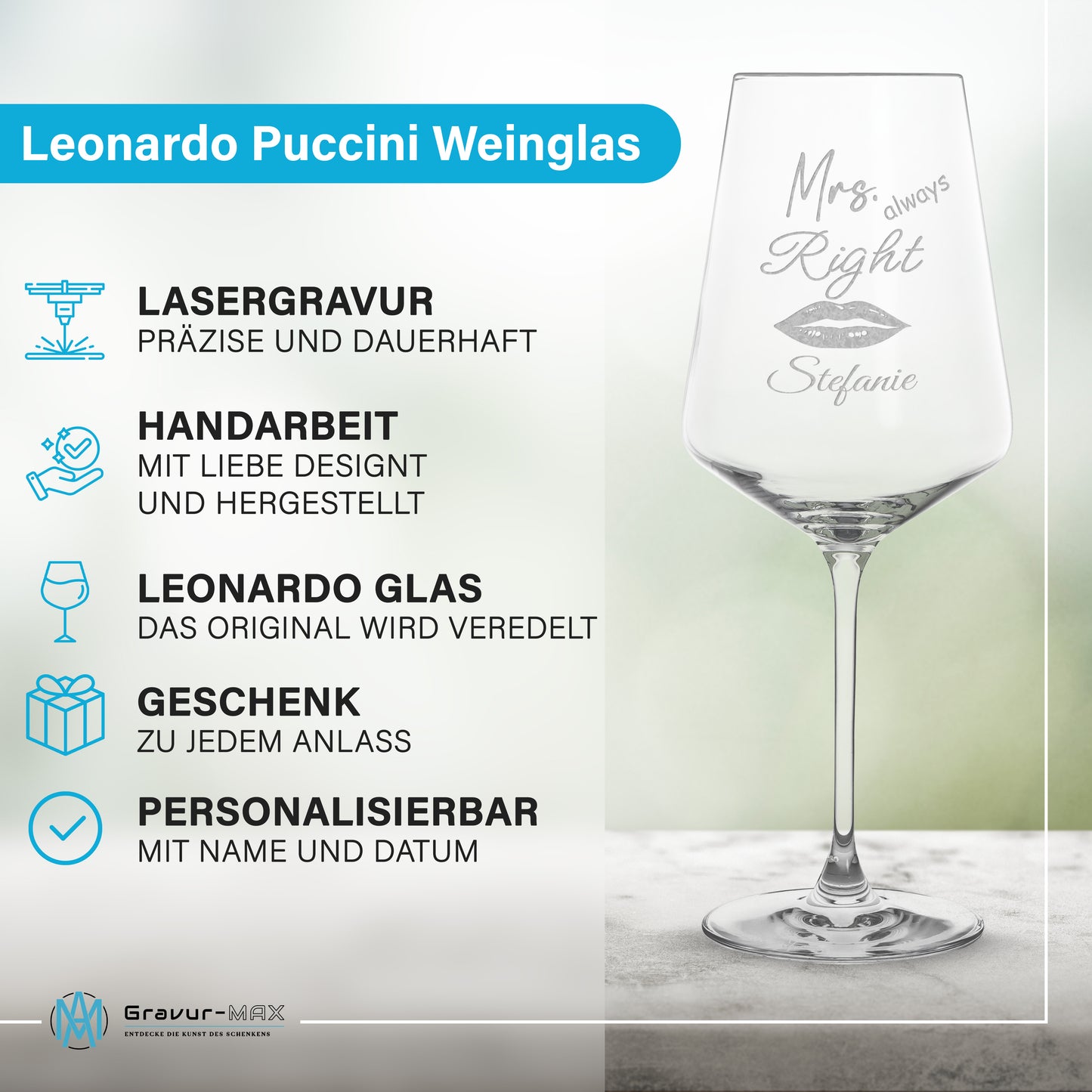 Weinglas mit Gravur Leonardo Puccini "MR. & MRS. ALWAYS RIGHT" 2 Gläser mit Wunschname