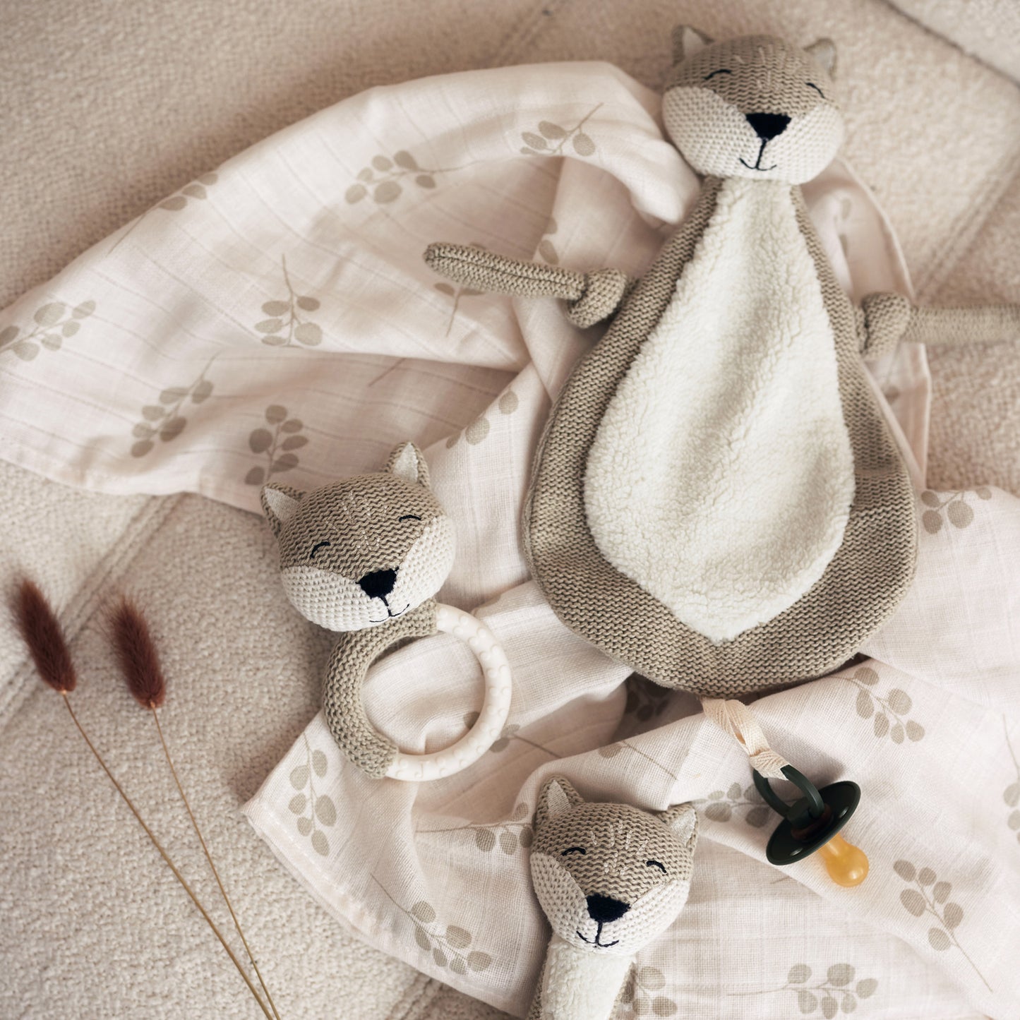 Jollein Schmusetuch Fuchs mit Schnullerschlaufe – Kuscheltuch für Babys