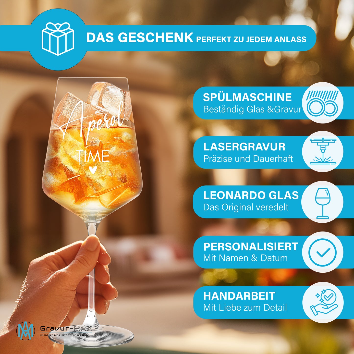 Weinglas mit Gravur Leonardo Puccini "APEROL TIME"