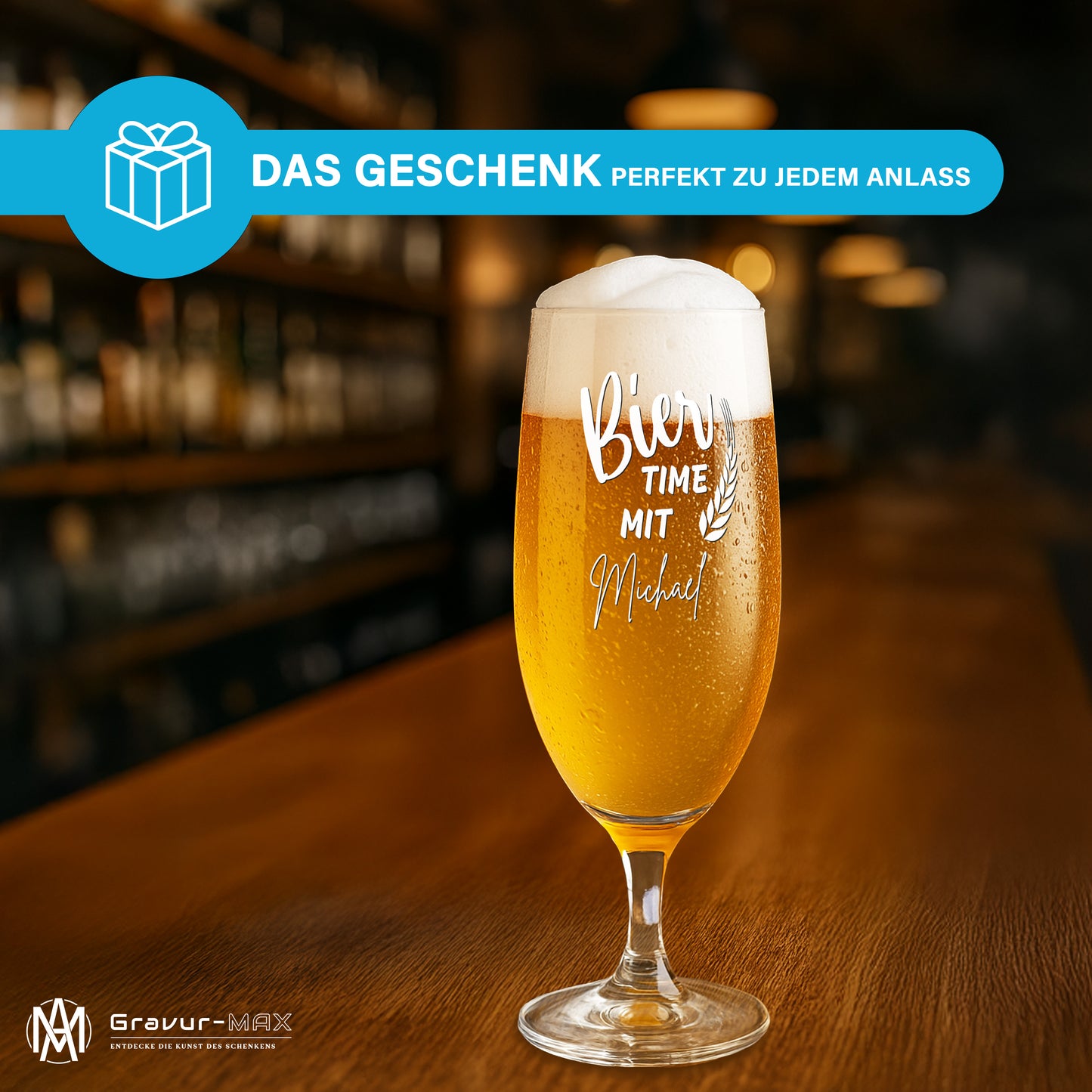 Bierglas mit Gravur Leonardo Daily Pilsglas "Bier time mit" mit Wunschname