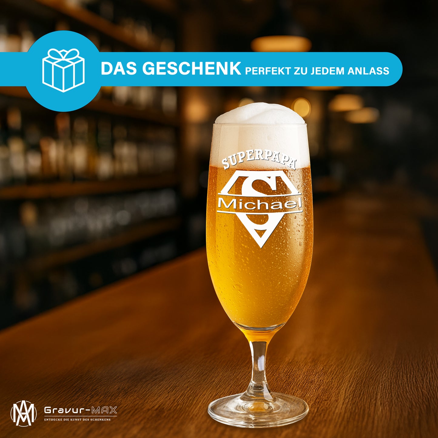 Bierglas mit Gravur Leonardo Daily Pilsglas "Superpapa" mit Wunschname