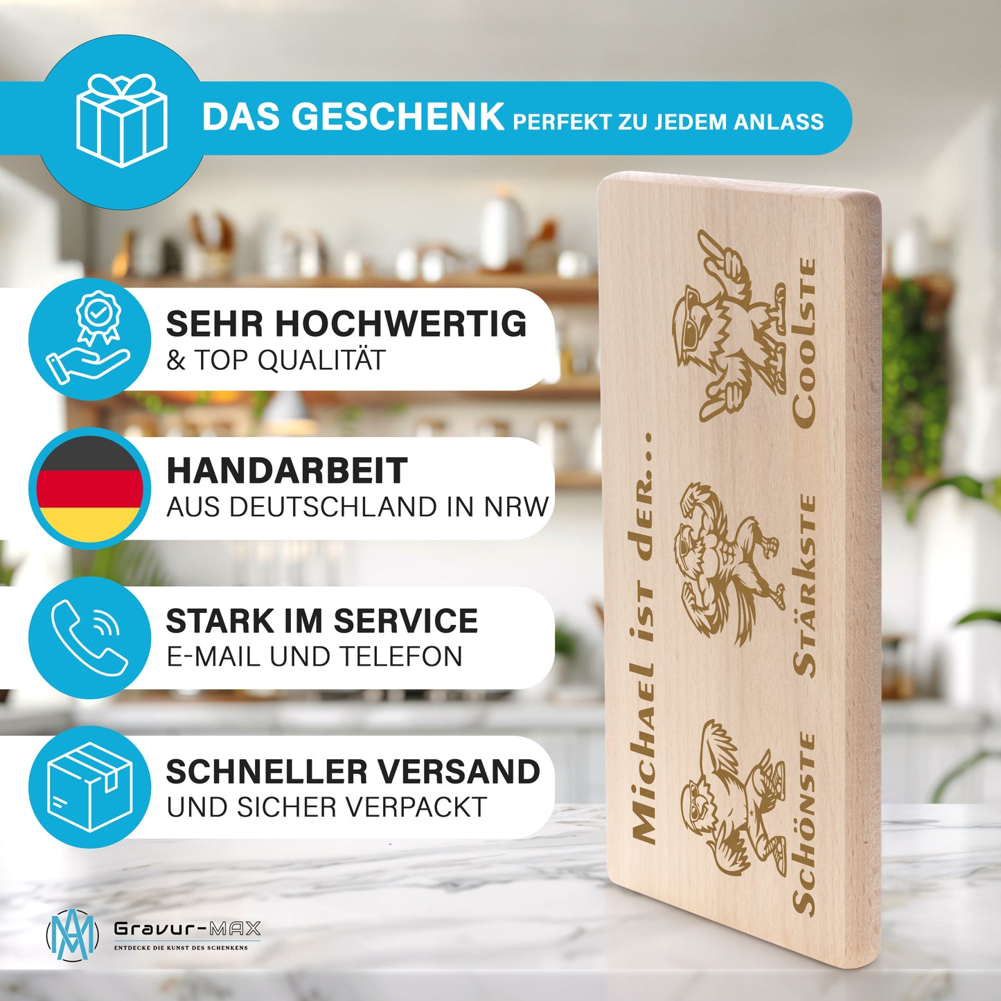 Frühstücksbrettchen mit Gravur Adler "… ist der SCHÖNSTE STÄRKSTE COOLSTE" mit Wunschname