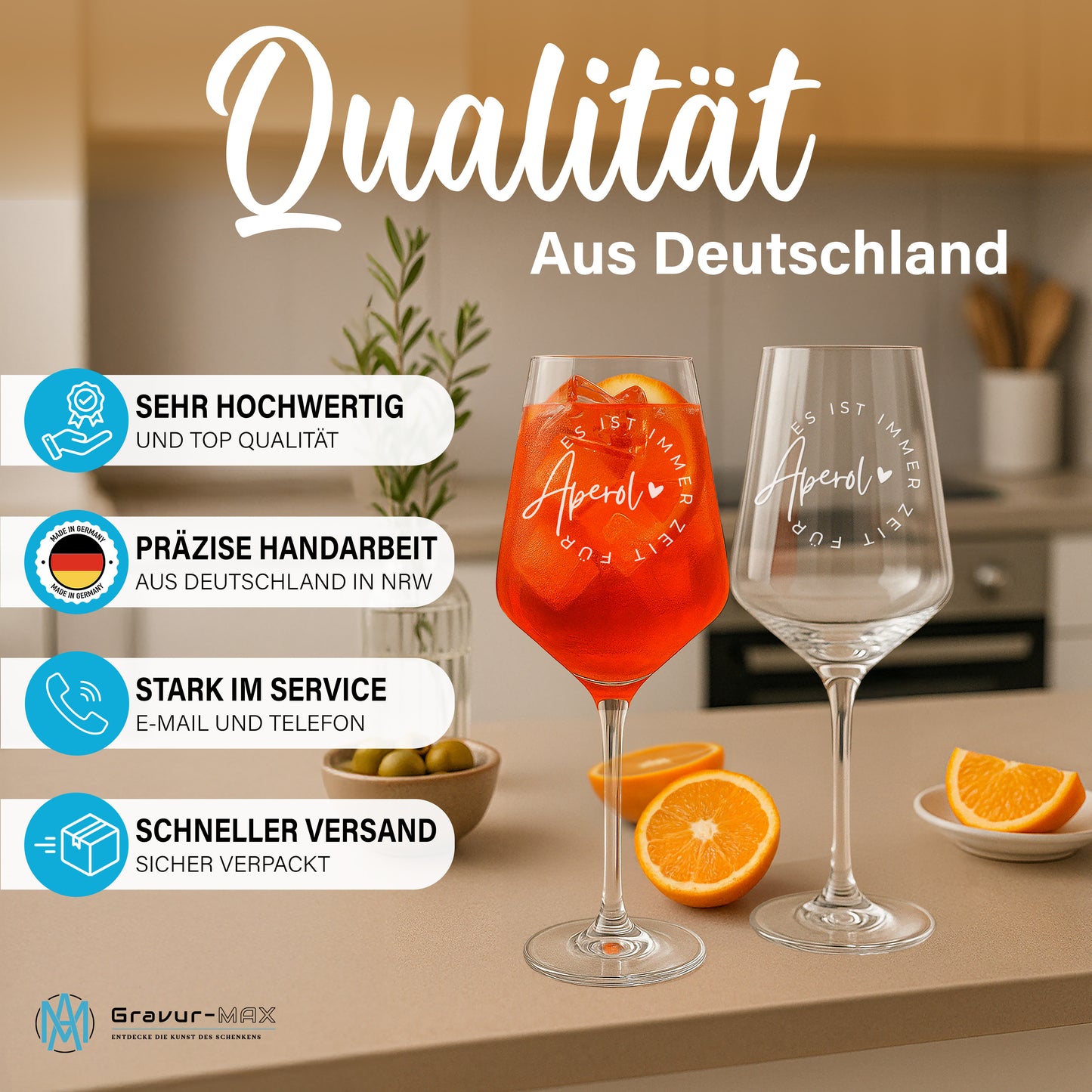 Weinglas mit Gravur Leonardo Puccini "ES IST IMMER ZEIT FÜR APEROL"