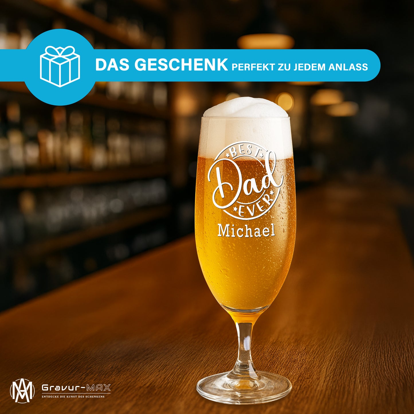 Bierglas mit Gravur Leonardo Daily Pilsglas "Best Dad ever" mit Wunschname