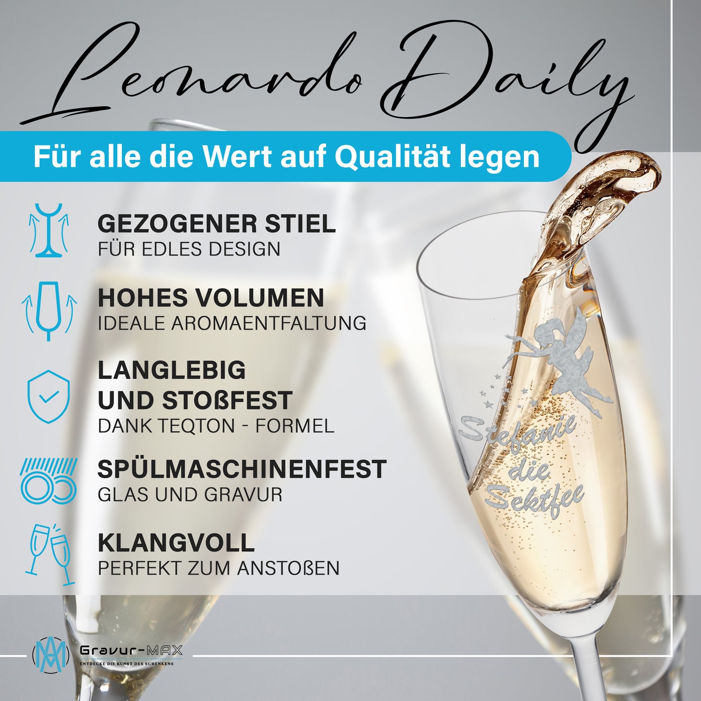 Sektglas mit Gravur Leonardo Daily "WUNSCHNAME DIE SEKTFEE" 2 Gläser mit Wunschname