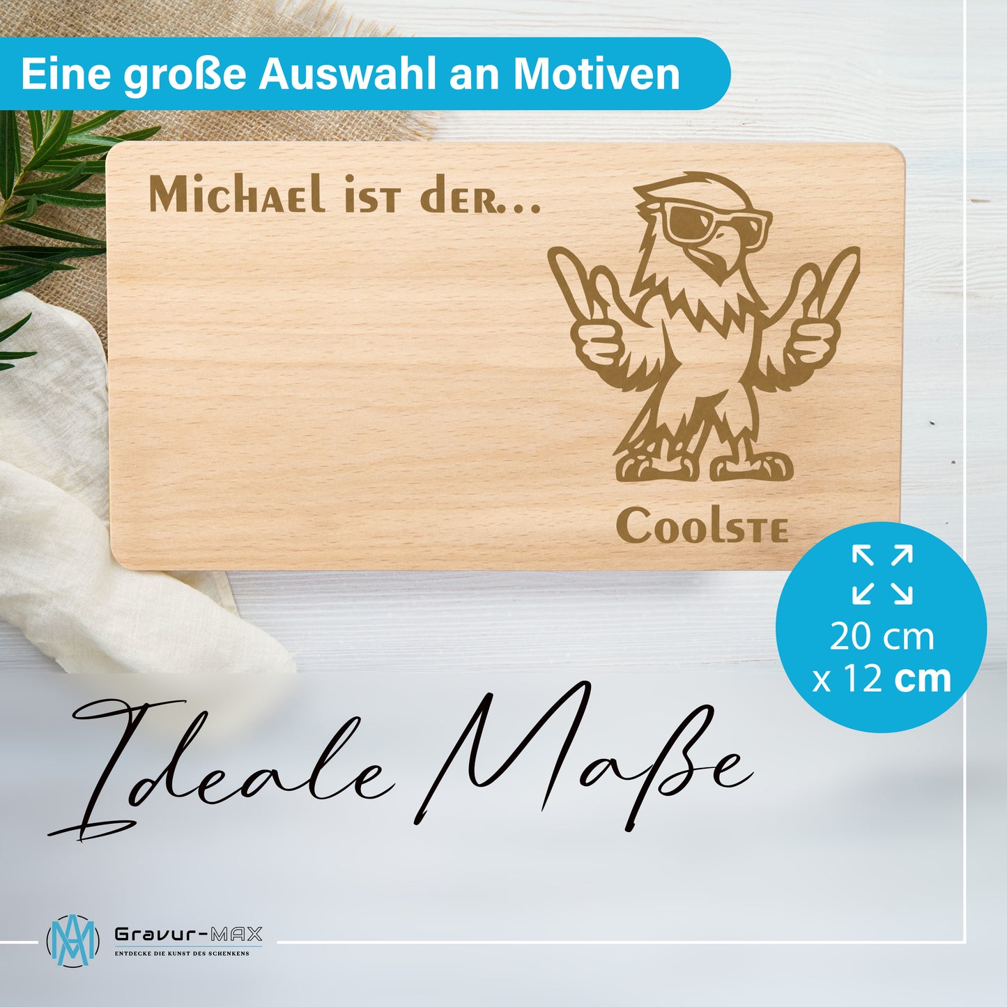 Frühstücksbrettchen mit Gravur Adler "… ist der COOLSTE" mit Wunschname