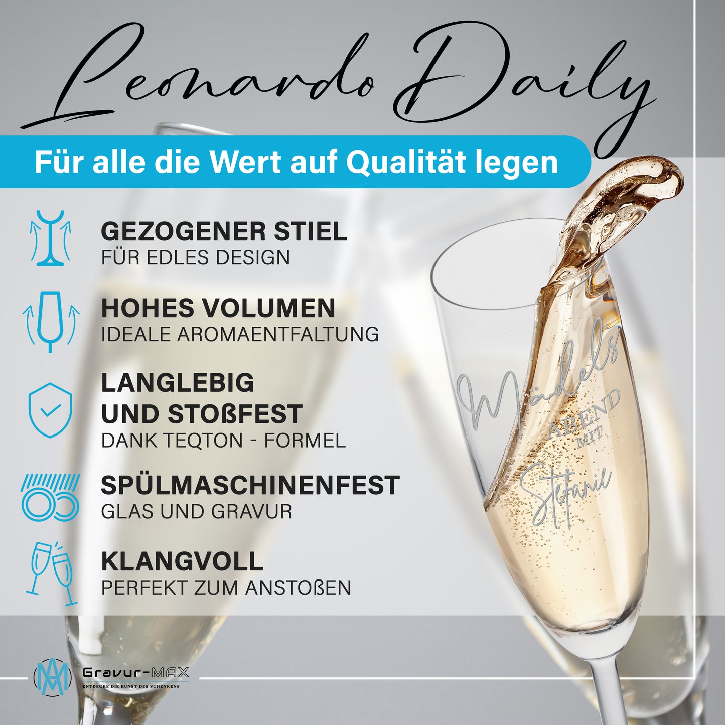 Sektglas mit Gravur Leonardo Daily "MÄDELS ABEND" mit Wunschname