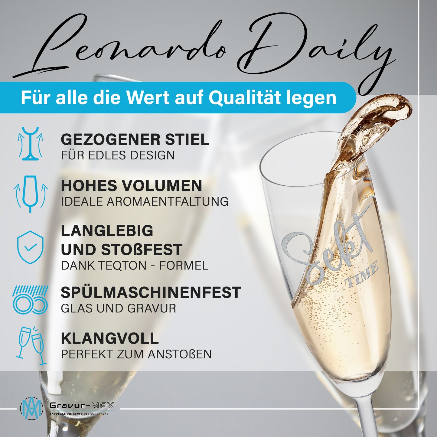 Sektglas mit Gravur Leonardo Daily "SEKT TIME" 2 Gläser