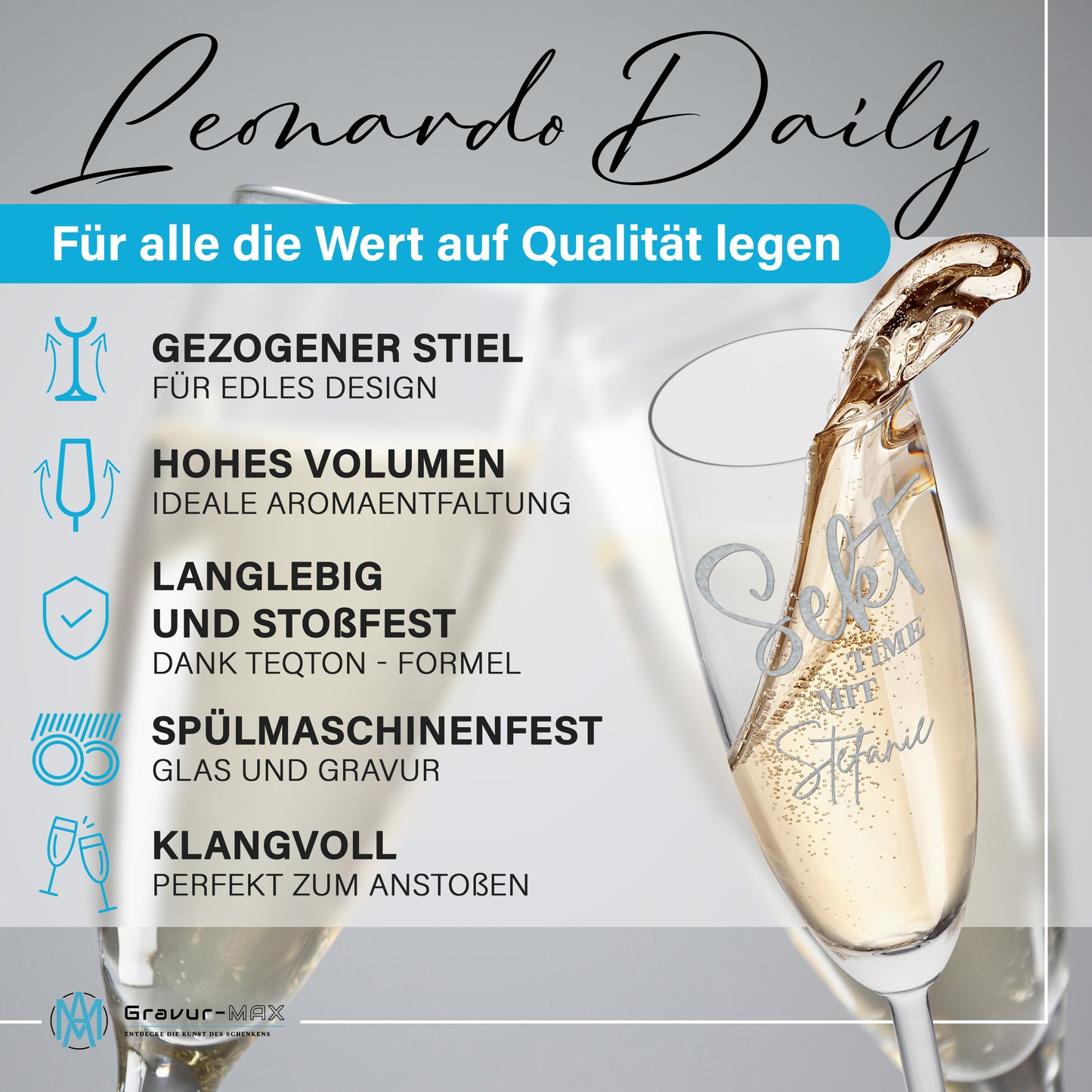 Sektglas mit Gravur Leonardo Daily "SEKT TIME MIT NAME" mit Wunschname
