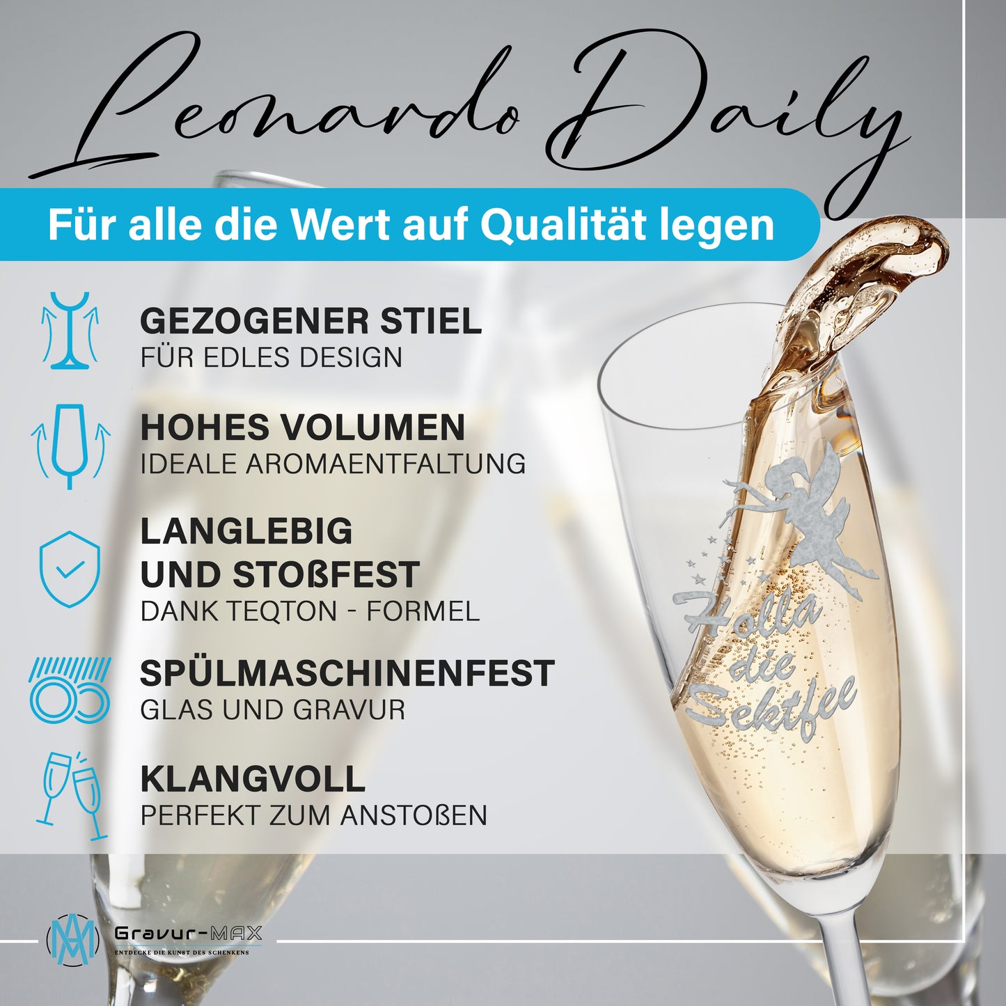 Sektglas mit Gravur Leonardo Daily "HOLLA DIE SEKTFEE"