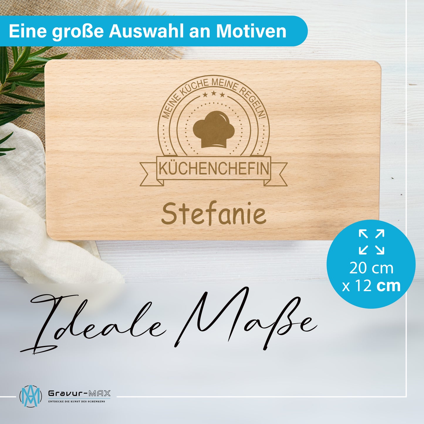 Frühstücksbrettchen mit Gravur Küchenchefin "MEINE KÜCHE MEINE REGELN" mit Wunschname