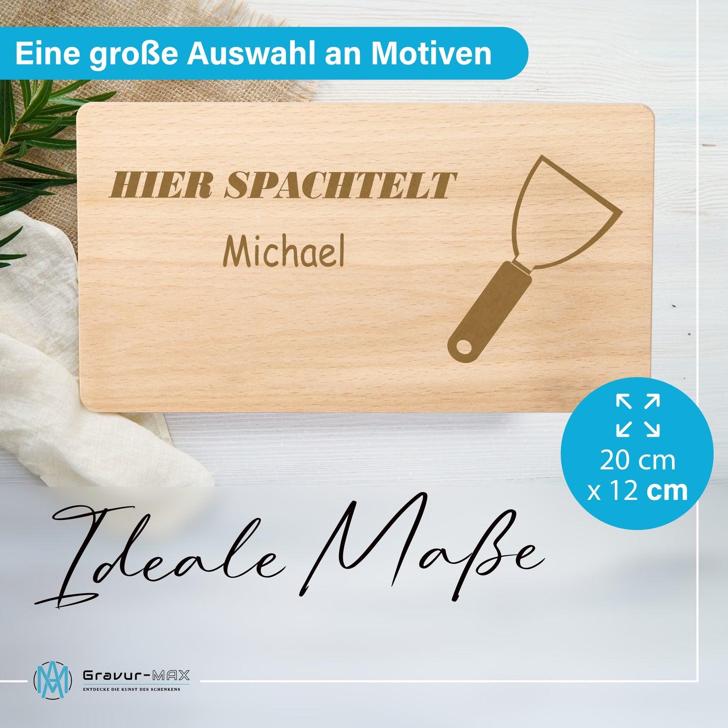 Frühstücksbrettchen mit Gravur "HIER SPACHTELT" mit Wunschname