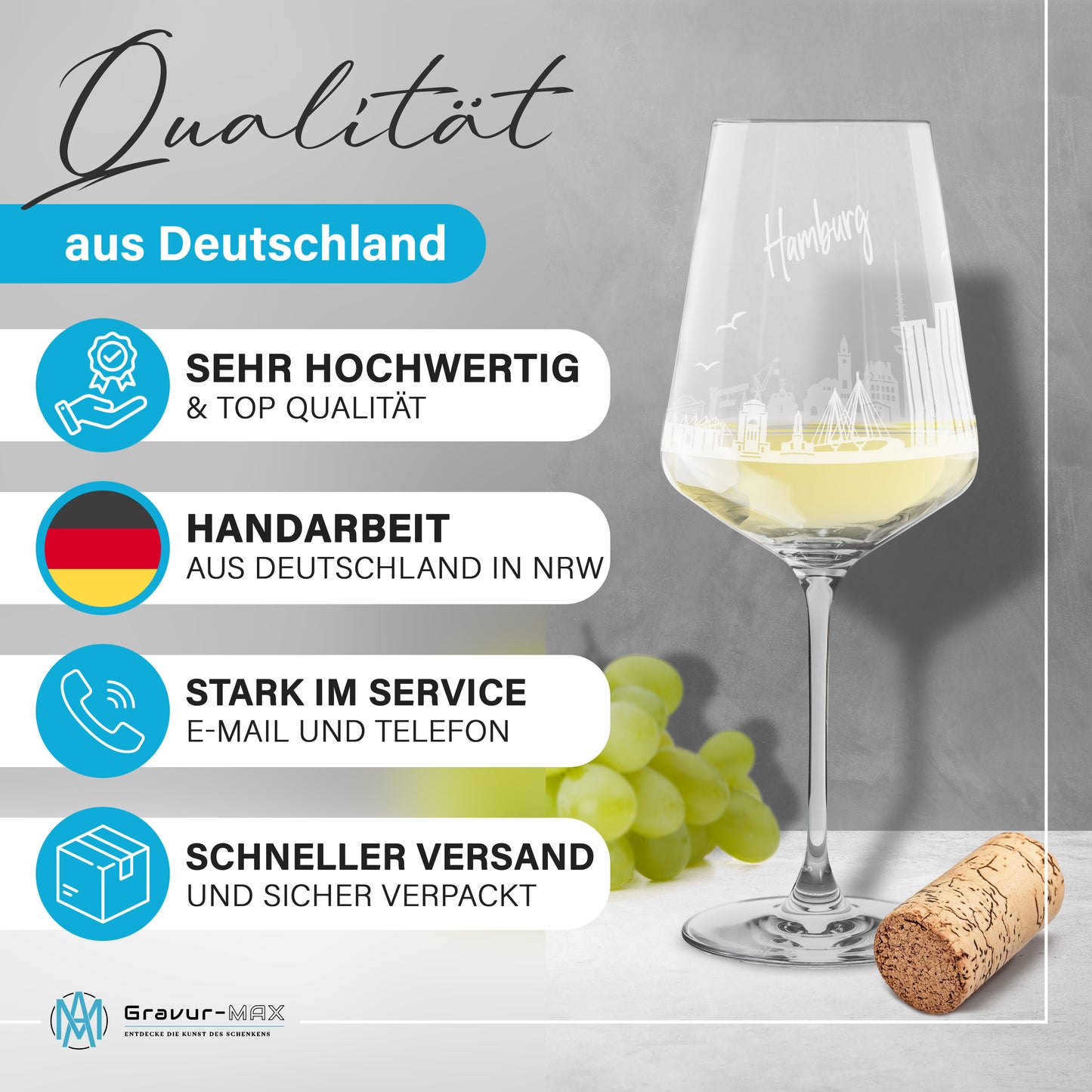Weinglas mit Gravur Leonardo Puccini "SKYLINE HAMBURG" optional mit Wunschname