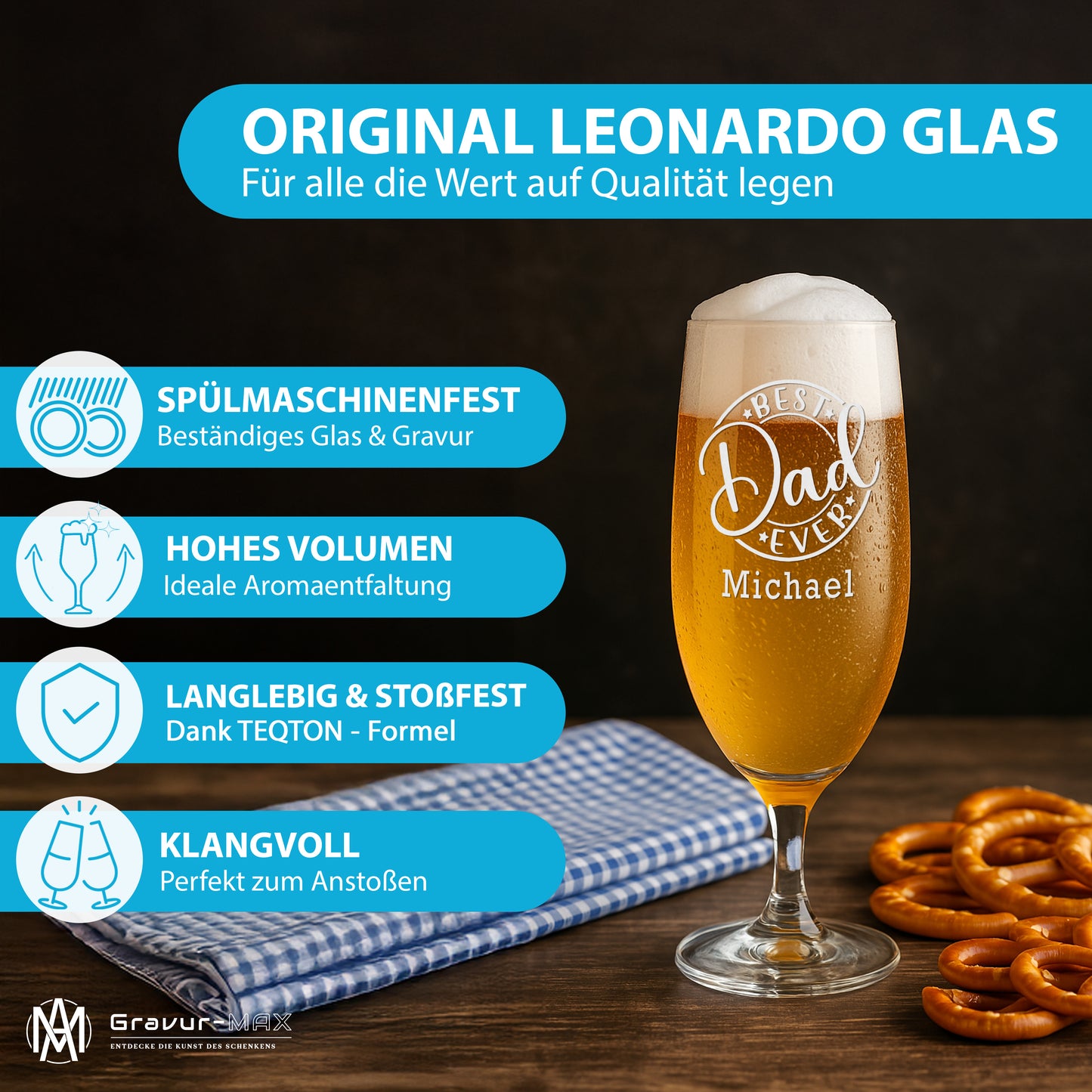 Bierglas mit Gravur Leonardo Daily Pilsglas "Best Dad ever" mit Wunschname