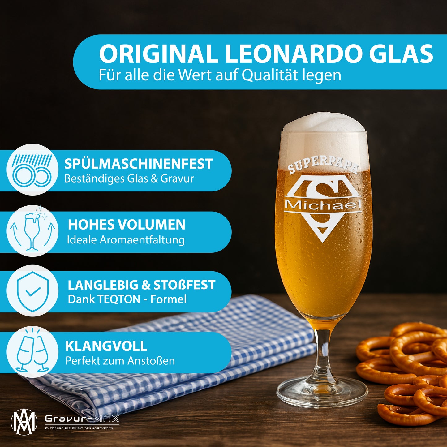 Bierglas mit Gravur Leonardo Daily Pilsglas "Superpapa" mit Wunschname
