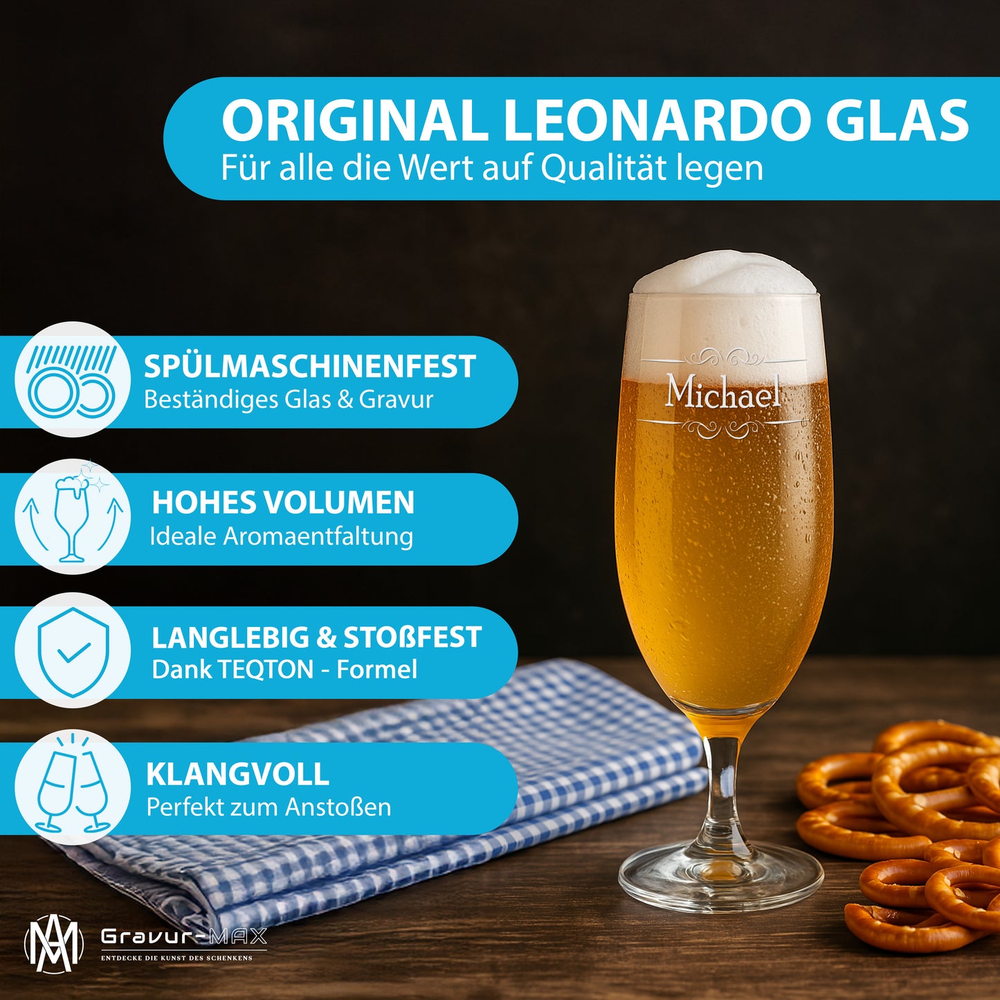 Bierglas mit Gravur Leonardo Daily Pilsglas "doppel Ranke" mit Wunschname