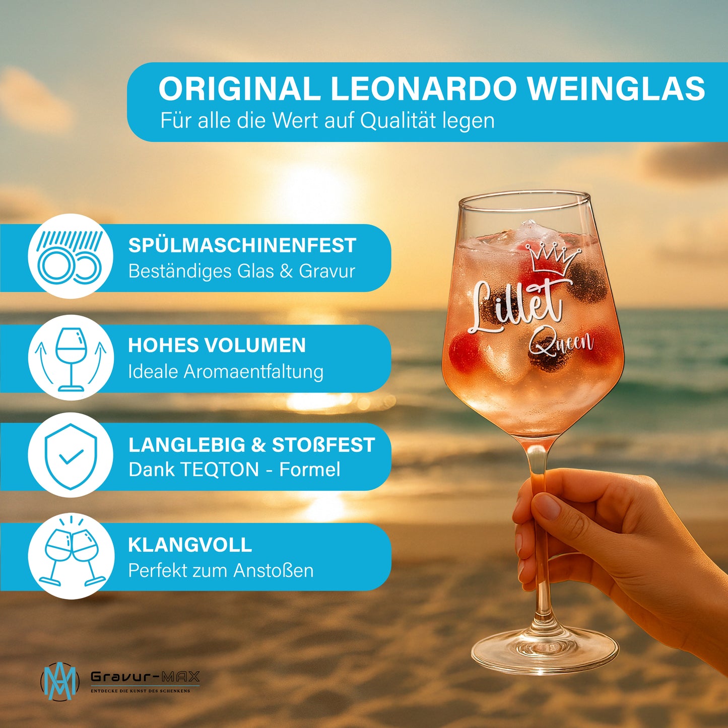 Weinglas mit Gravur Leonardo Puccini "LILLET QUEEN" 2 Gläser