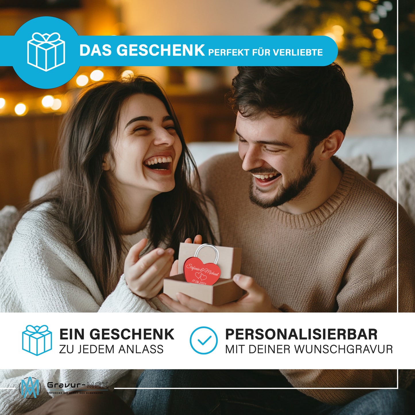 Herzschloss in Rot mit Gravur "Herzen geschrieben" Liebesschloss personalisiert mit Wunschnamen in 4 ver. Farben