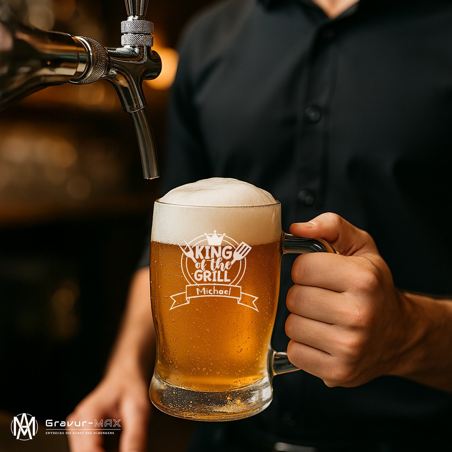 Bierkrug 0,5L mit Gravur Leonardo Taverna Bierglas "King of the Grill" 2 Gläser mit Wunschname