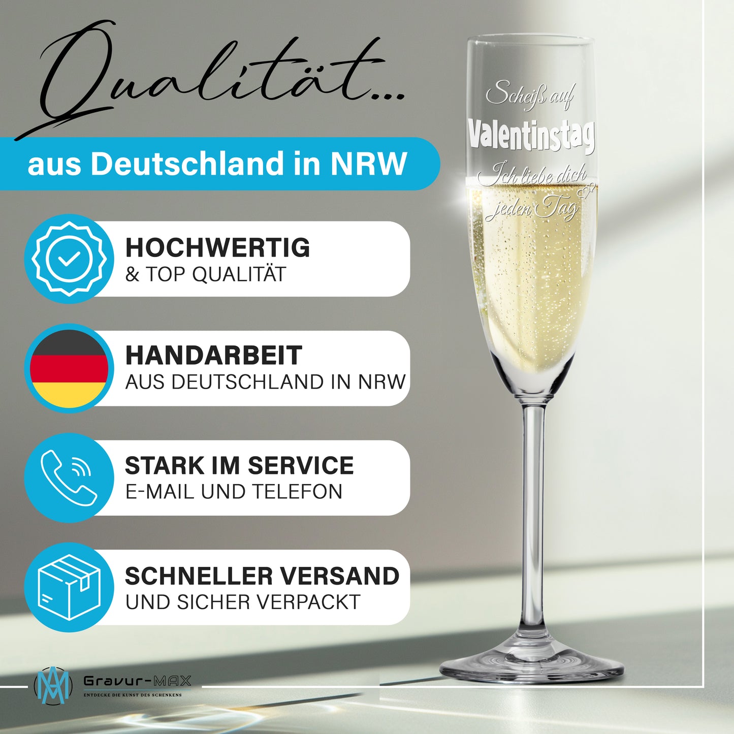 Sektglas mit Gravur Leonardo Daily "SCHEIß AUF VALENTINSTAG ICH LIEBE DICH JEDEN TAG" 2 Gläser