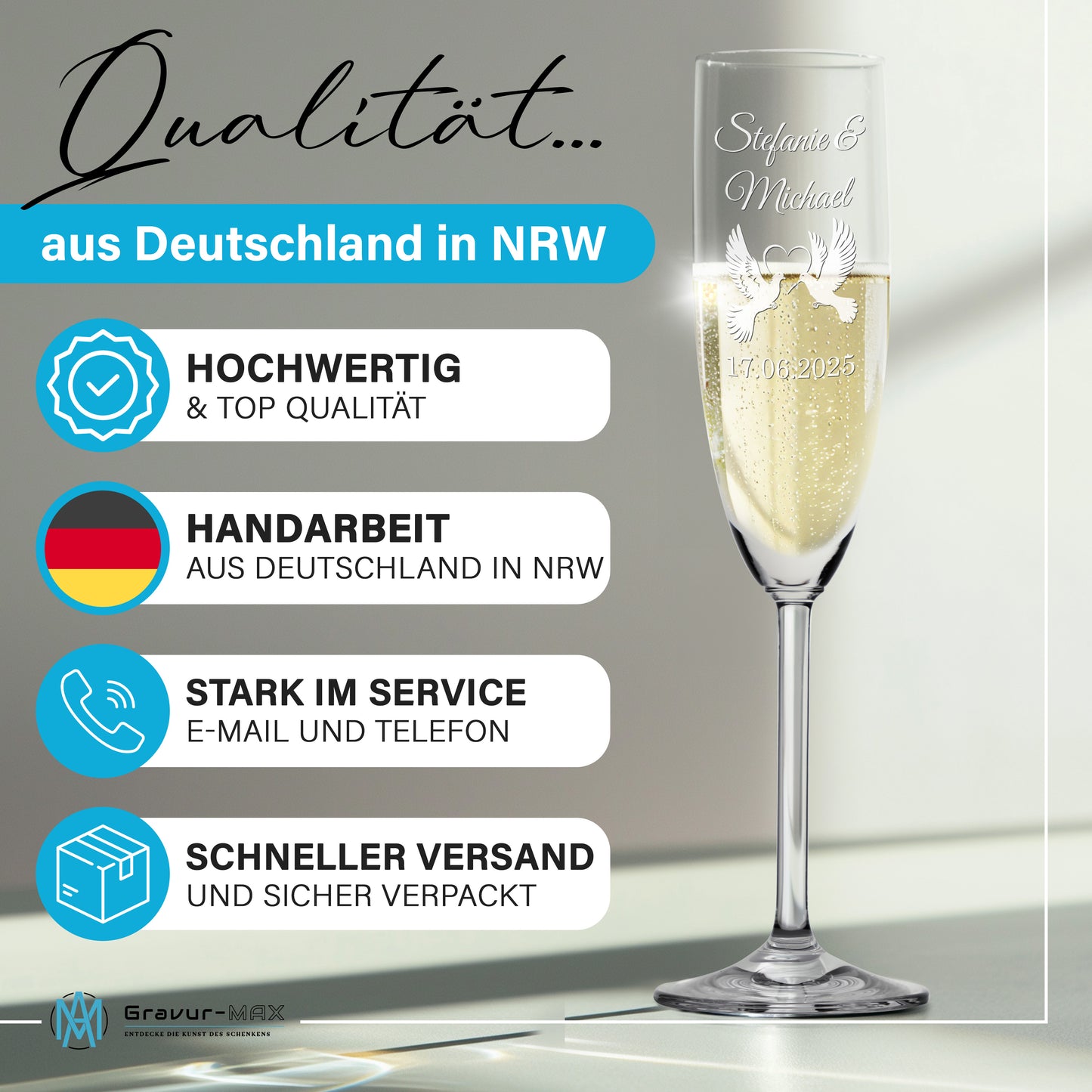 Sektglas mit Gravur Leonardo Daily "LIEBESGLAS TAUBE" 2 Gläser mit Wunschname & Datum