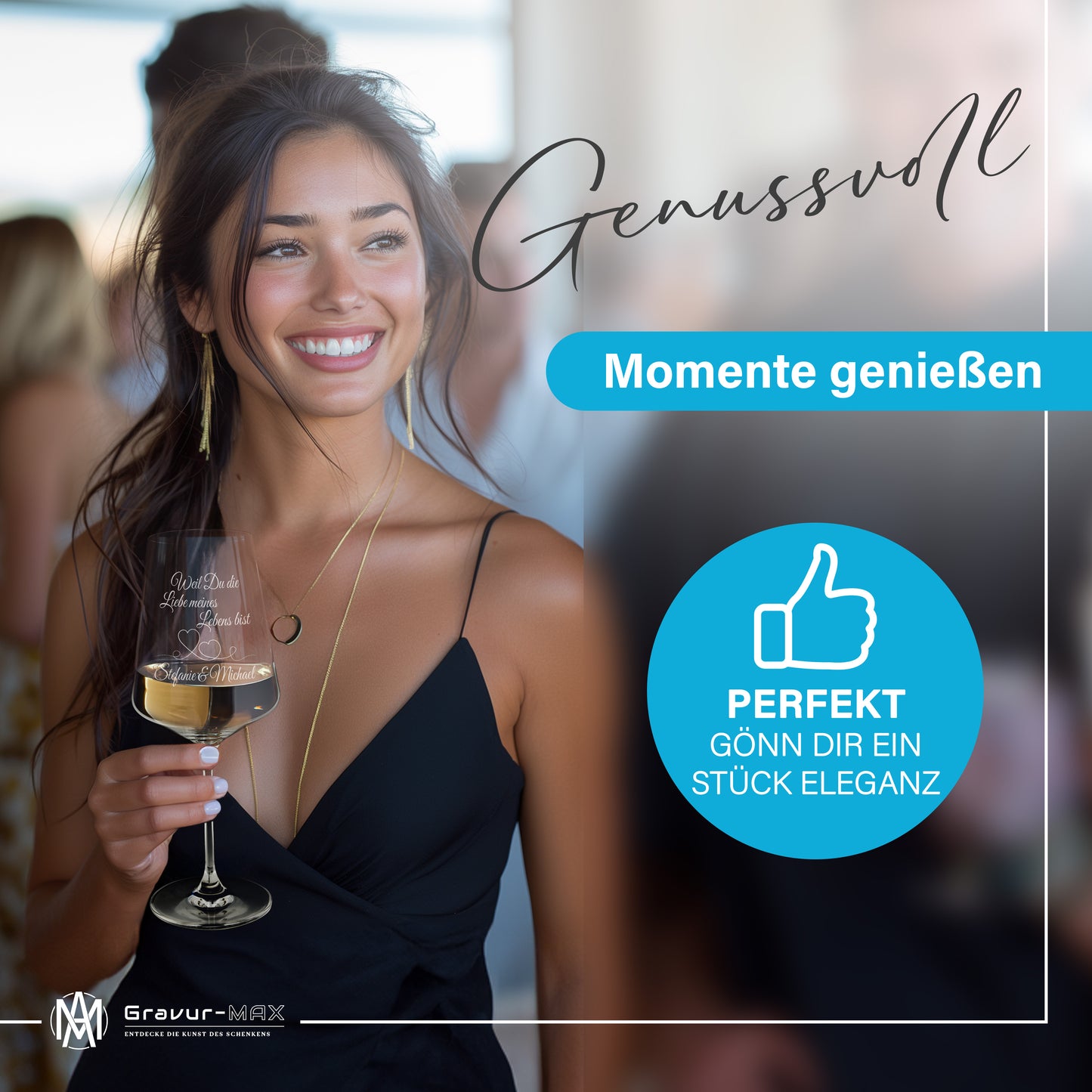 Weinglas mit Gravur Leonardo Puccini "WEIL DU DIE LIEBE MEINES LEBENS BIST" 2 Gläser mit Wunschname