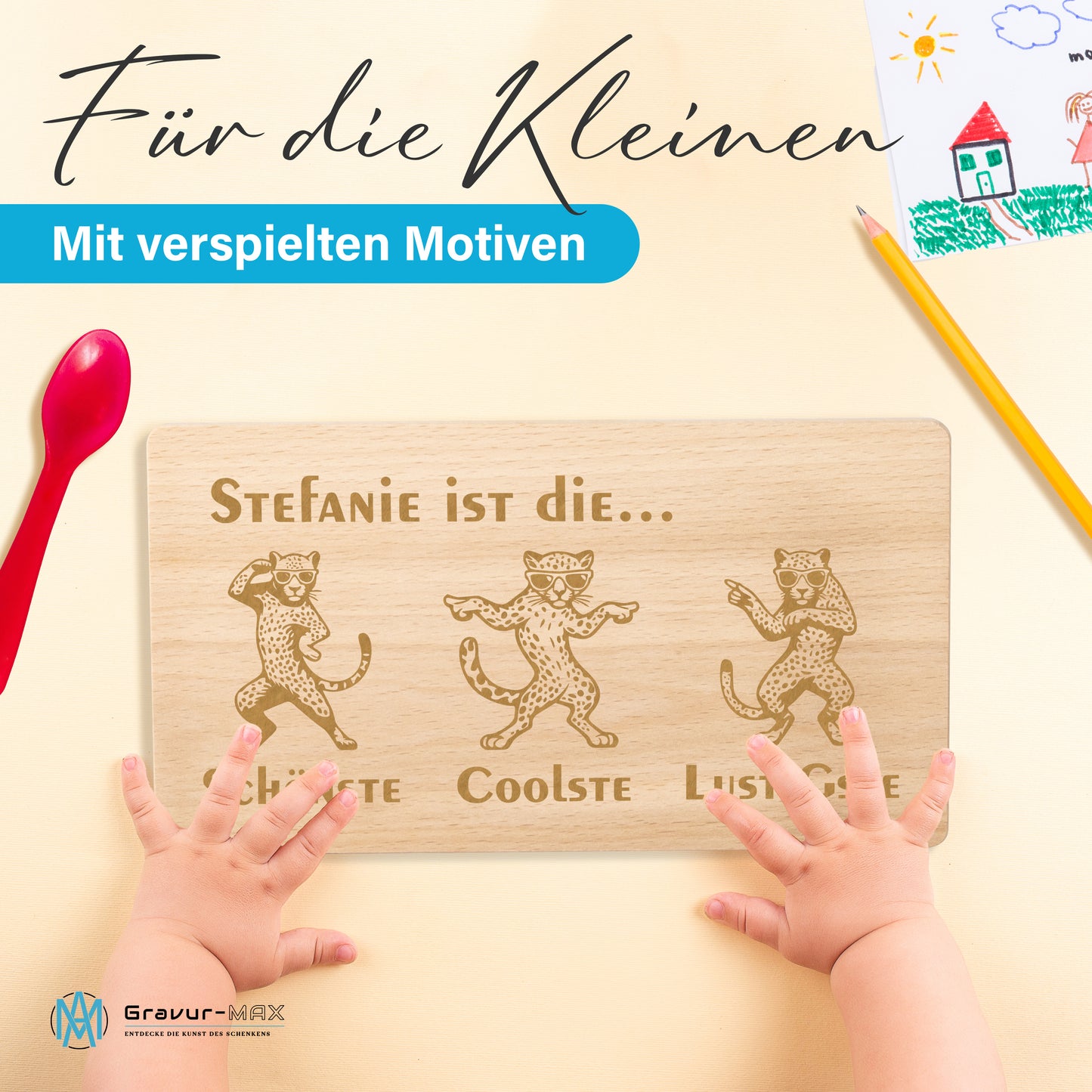 Frühstücksbrettchen mit Gravur Leopard "… ist die SCHÖNSTE COOLSTE LUSTIGSTE" mit Wunschname