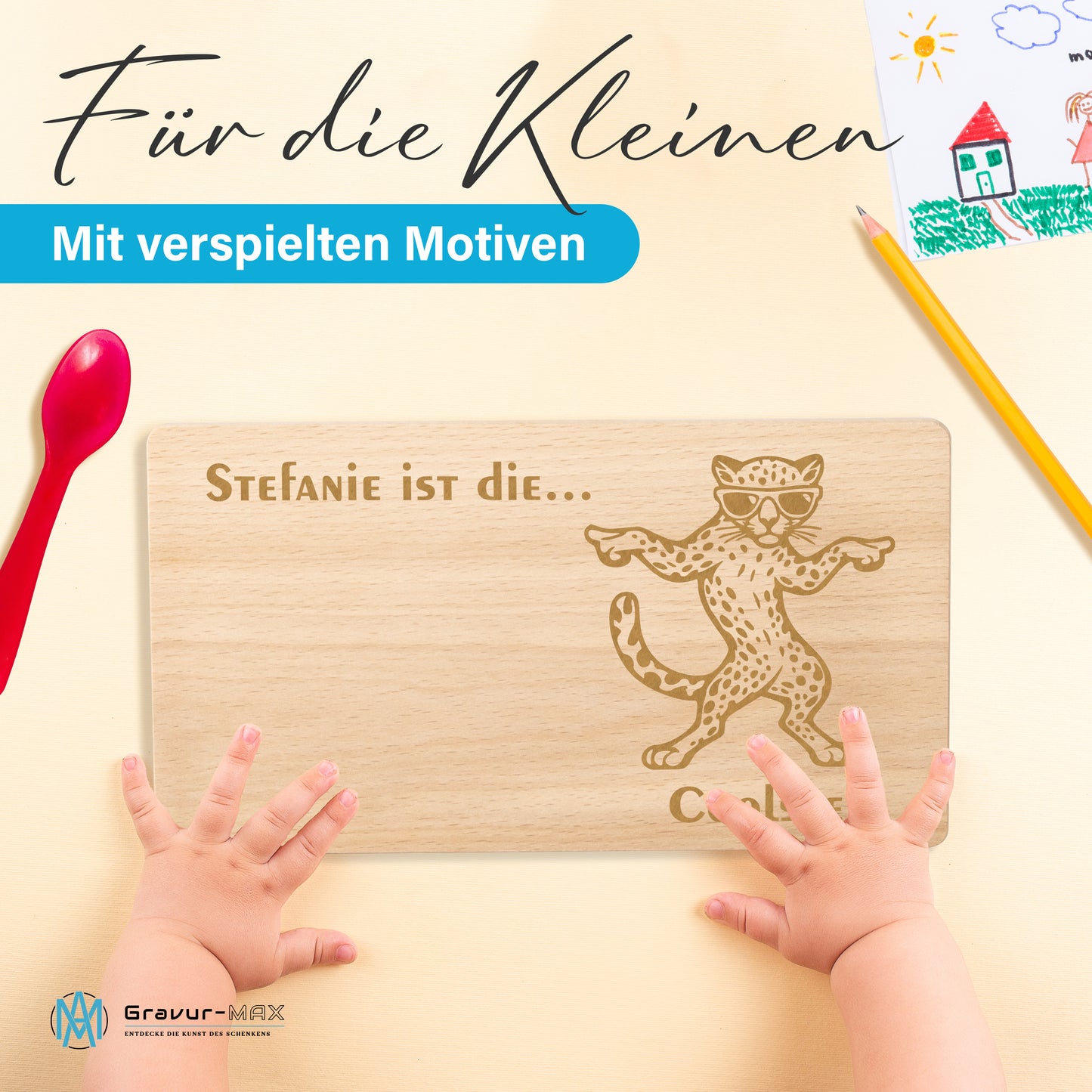 Frühstücksbrettchen mit Gravur Leopard "… ist die COOLSTE" mit Wunschname