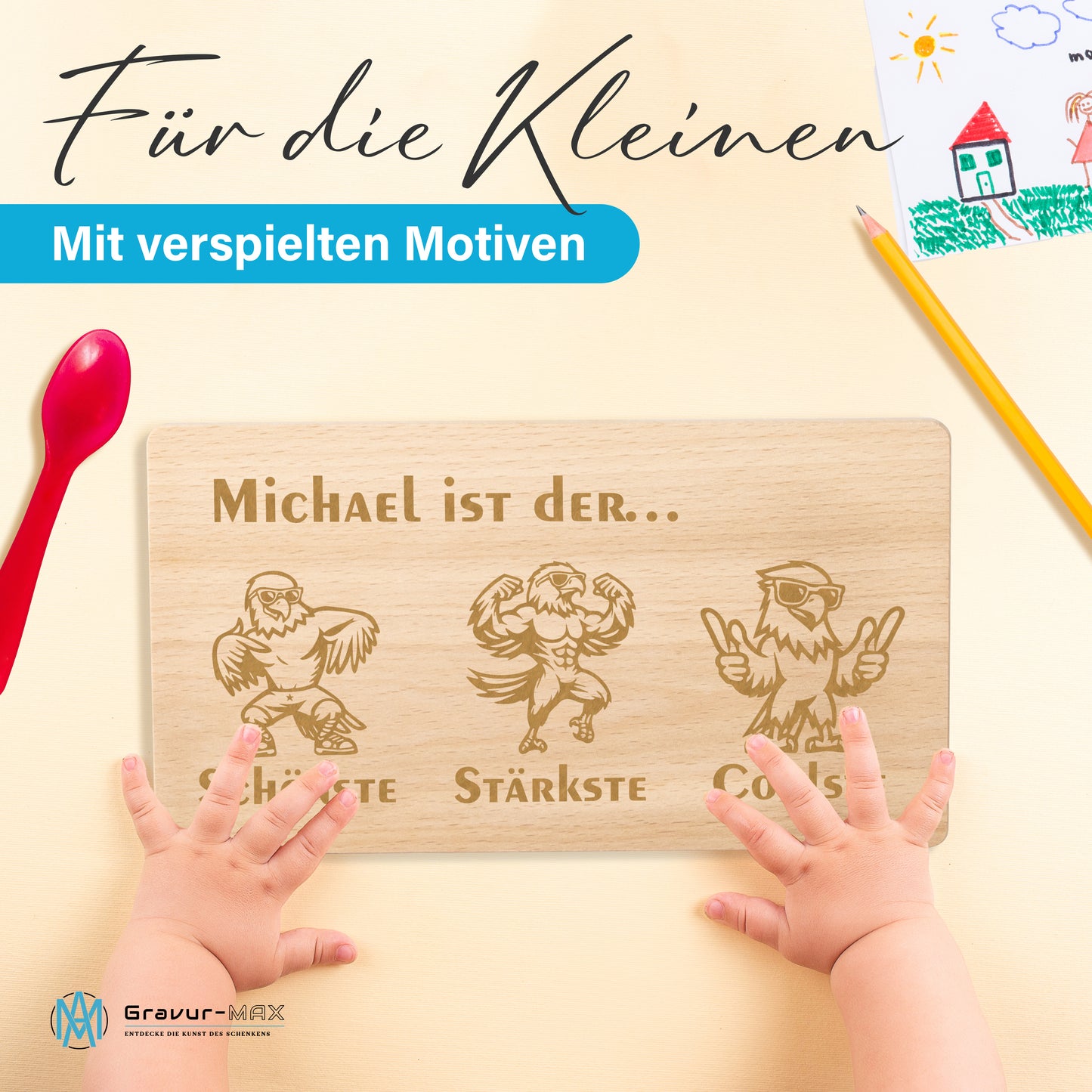 Frühstücksbrettchen mit Gravur Adler "… ist der SCHÖNSTE STÄRKSTE COOLSTE" mit Wunschname