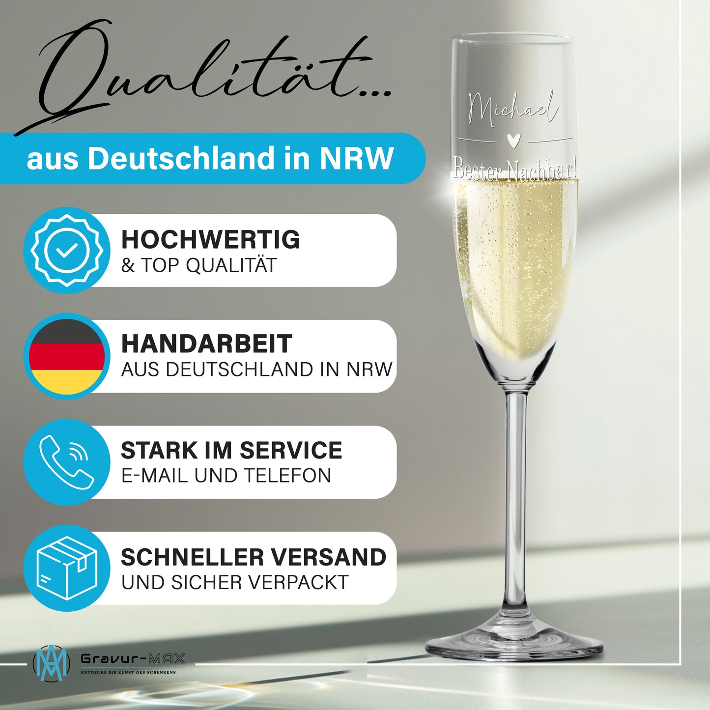 Sektglas mit Gravur Leonardo Daily "DEINE WUNSCHNAMEN oder TEXT MIT HERZLINIE" mit Wunschname