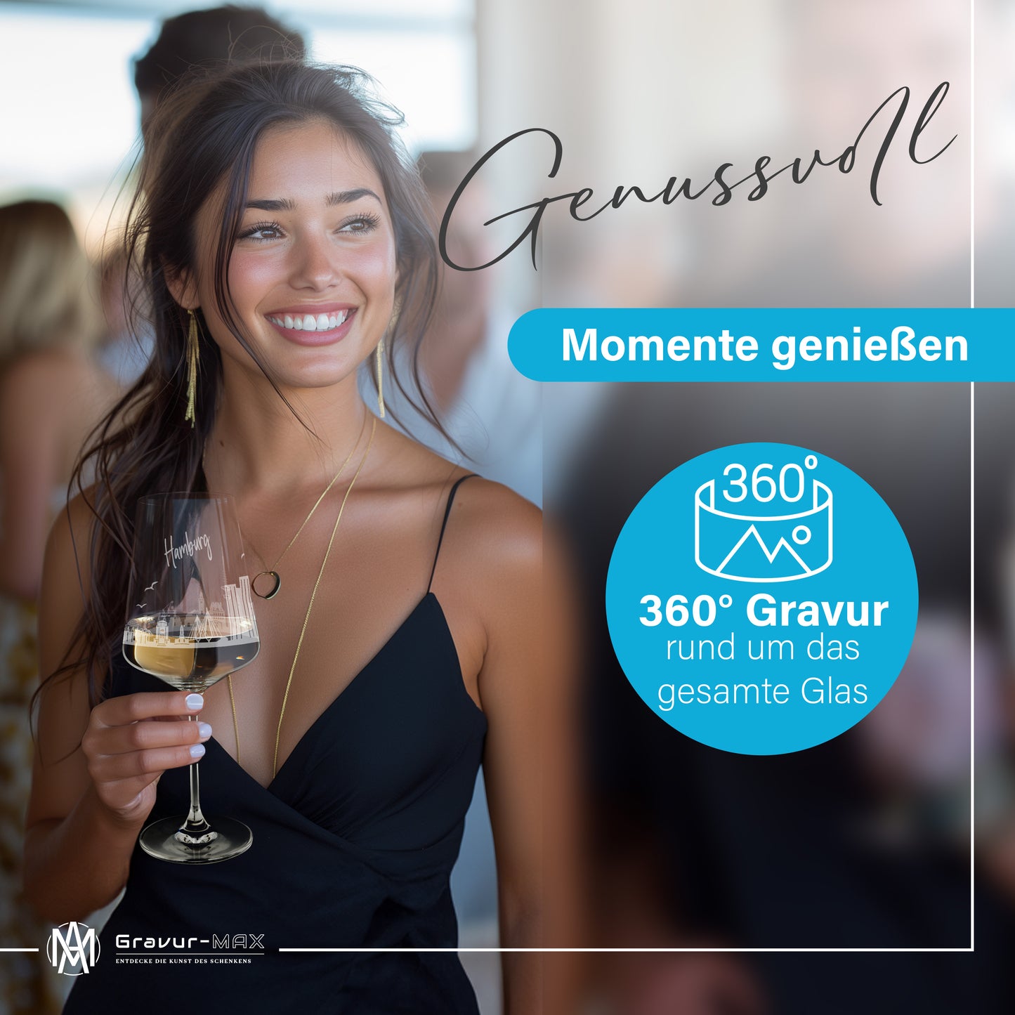Weinglas mit Gravur Leonardo Puccini "SKYLINE HAMBURG" optional mit Wunschname