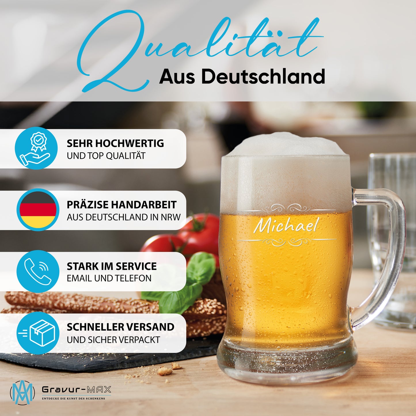 Bierkrug 0,5L mit Gravur Leonardo Taverna Bierglas "doppel Ranke" mit Wunschname