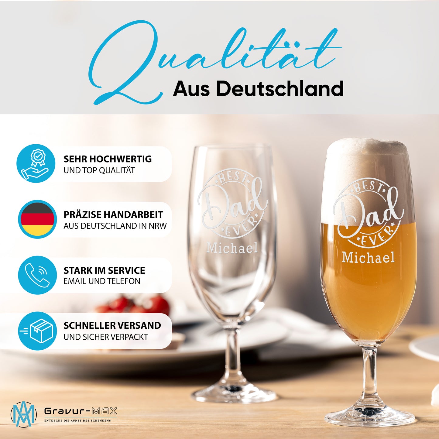 Bierglas mit Gravur Leonardo Daily Pilsglas "Best Dad ever" mit Wunschname
