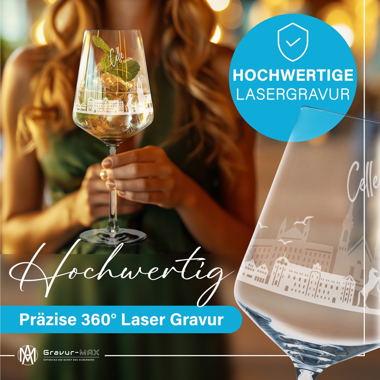 Weinglas mit Gravur Leonardo Puccini "SKYLINE CELLE" 2 Gläser optional mit Wunschname