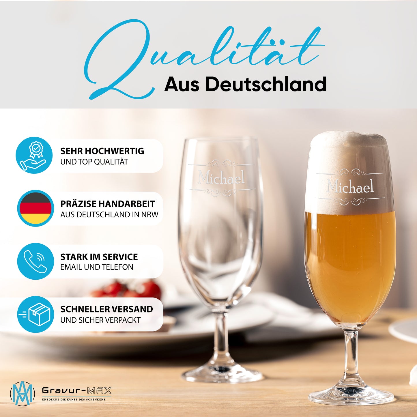Bierglas mit Gravur Leonardo Daily Pilsglas "doppel Ranke" mit Wunschname
