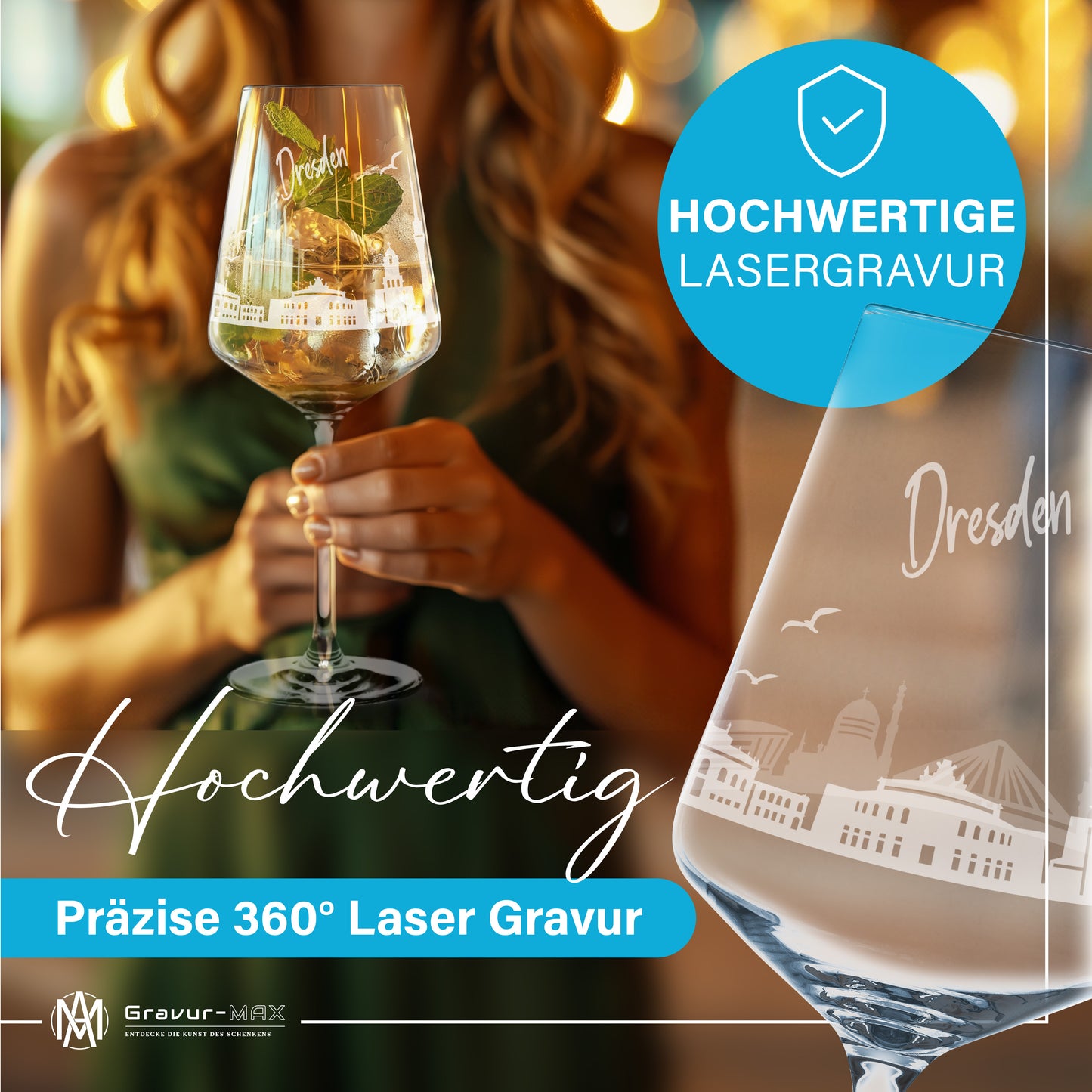 Weinglas mit Gravur Leonardo Puccini "SKYLINE DRESDEN" 2 Gläser optional mit Wunschname