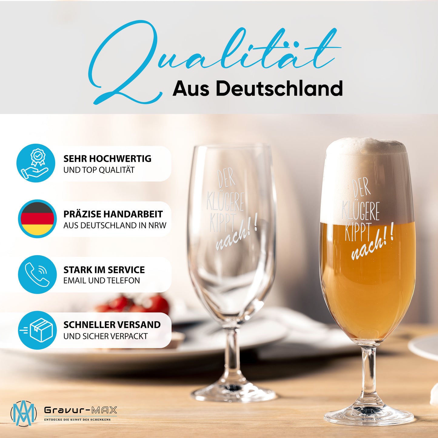 Bierglas mit Gravur Leonardo Daily Pilsglas "Der klügere kippt nach!!" mit Wunschname