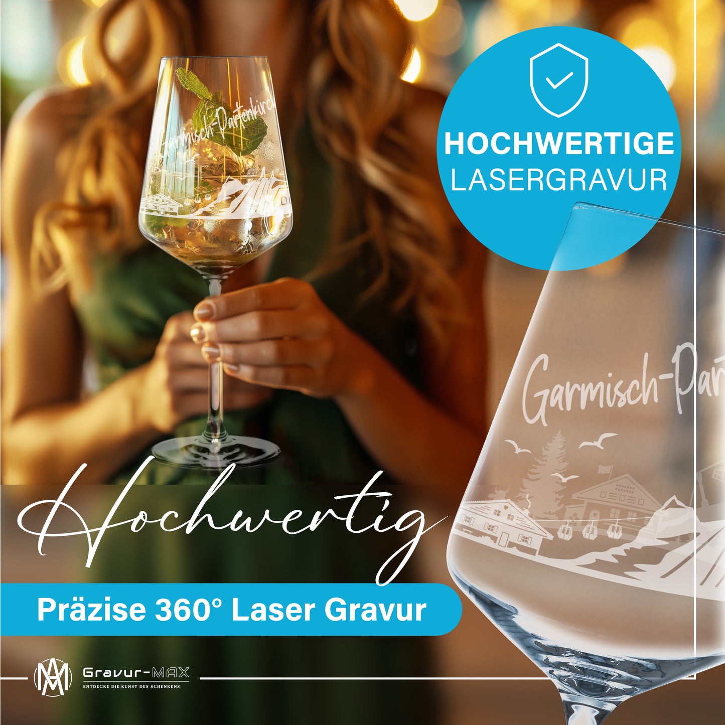 Weinglas mit Gravur Leonardo Puccini "SKYLINE GARMISCH-PARTENKIRCHEN" 2 Gläser optional mit Wunschname