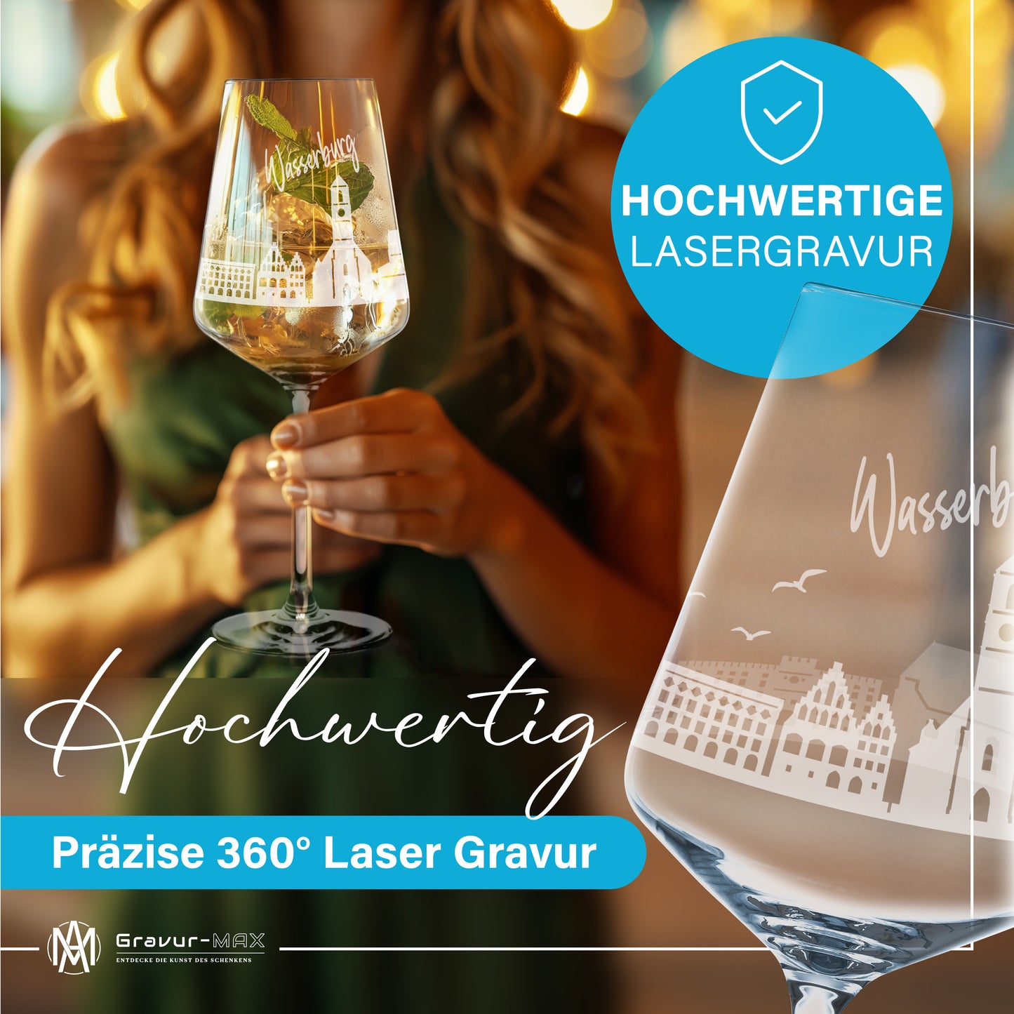 Weinglas mit Gravur Leonardo Puccini "SKYLINE WASSERBURG" optional mit Wunschname