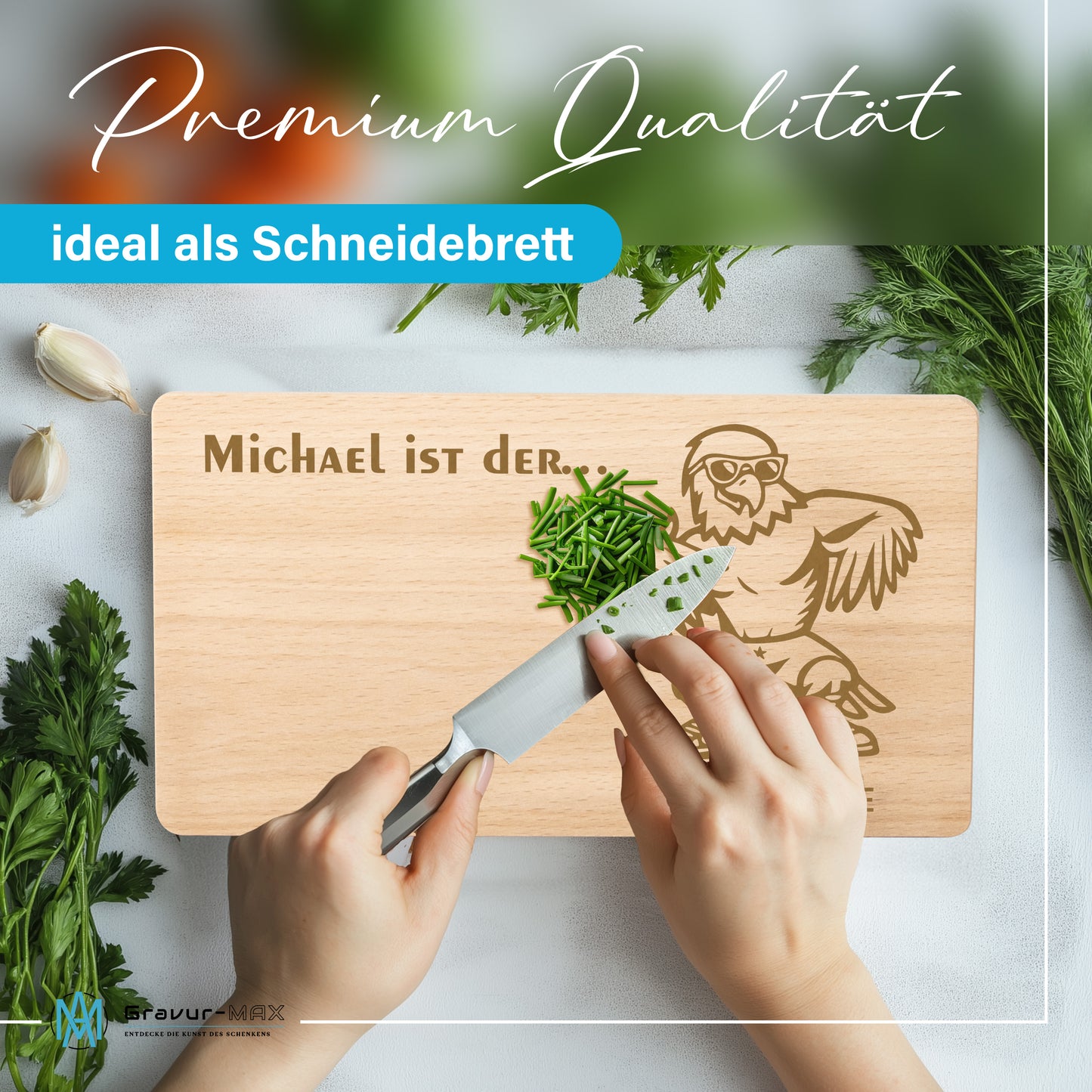 Frühstücksbrettchen mit Gravur Adler "… ist der SCHÖNSTE" mit Wunschname