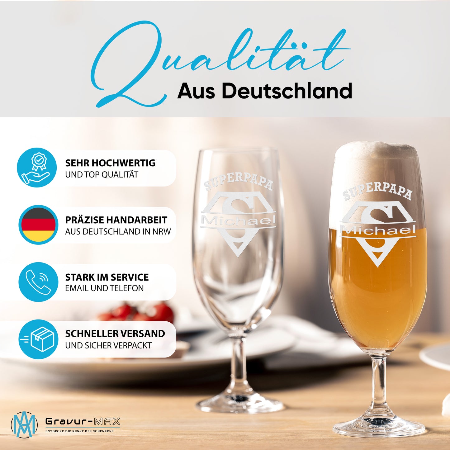Bierglas mit Gravur Leonardo Daily Pilsglas "Superpapa" mit Wunschname