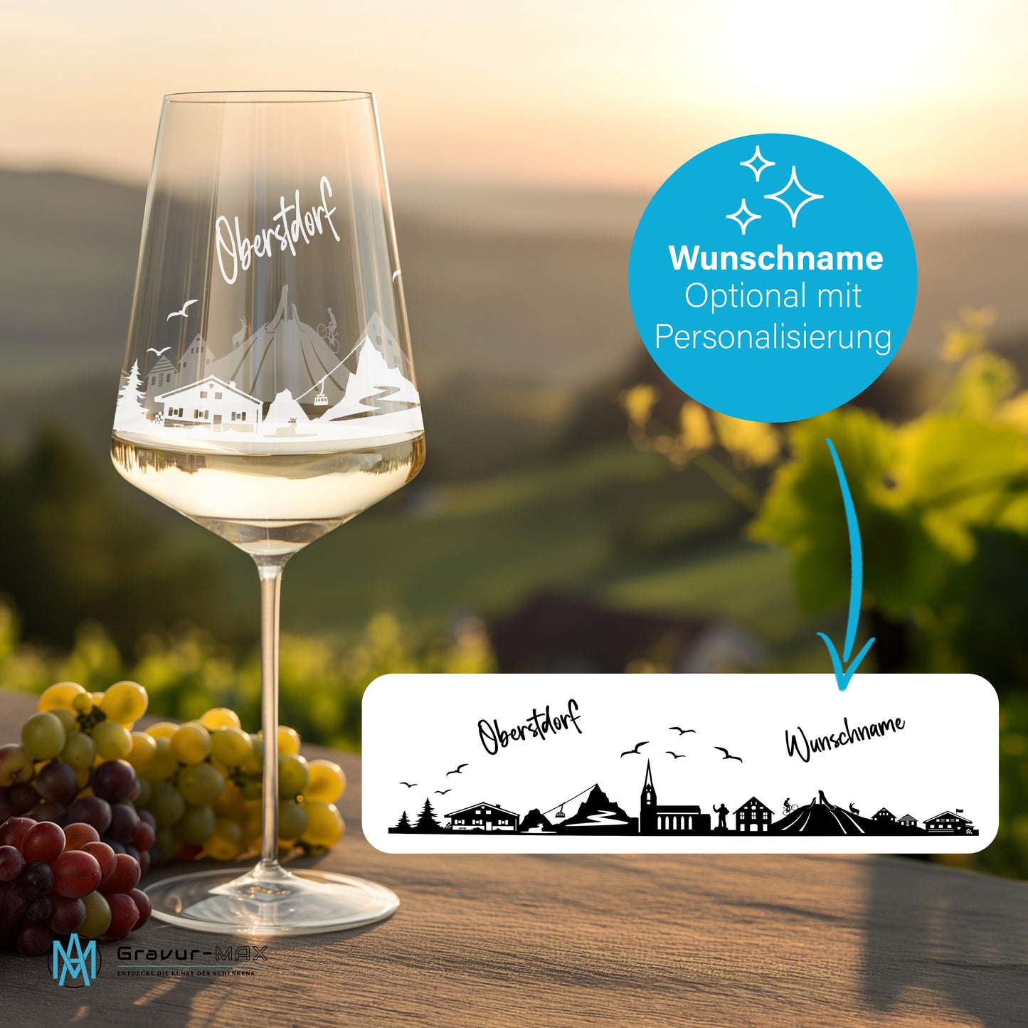 Weinglas mit Gravur Leonardo Puccini "SKYLINE OBERSTDORF" 2 Gläser optional mit Wunschname